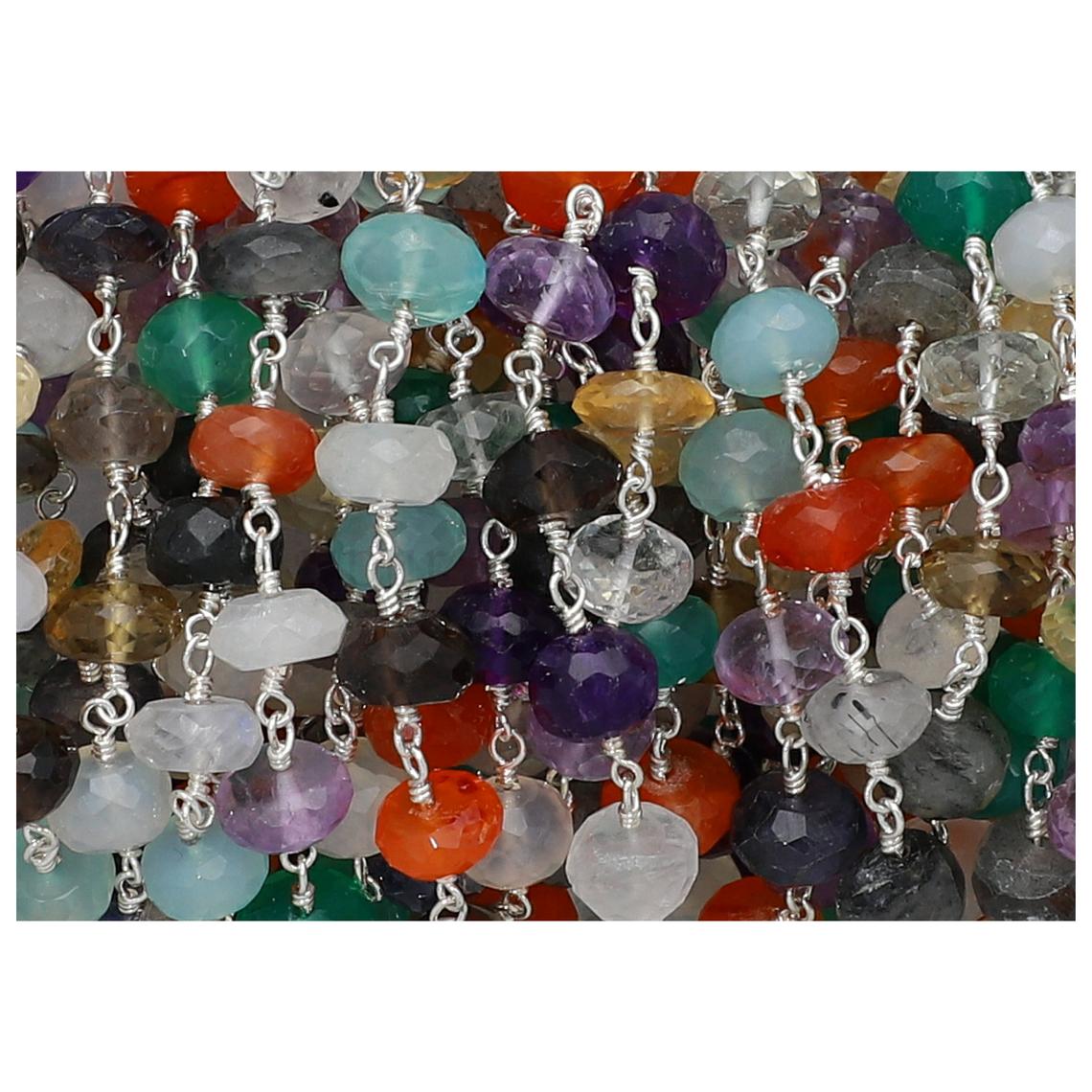 Multi Gemstone Rondelle Beads Wire Wrapped Chain
