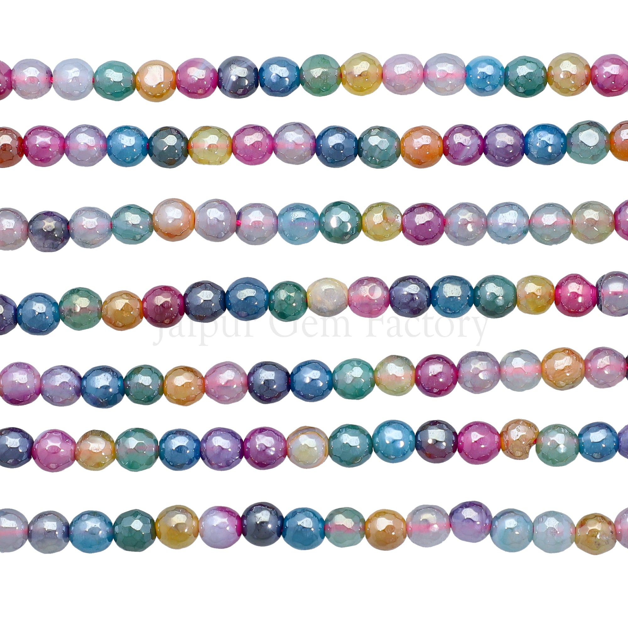6 MM Mystic Coated Agate Faceted Round Beads 15 Inches Strand