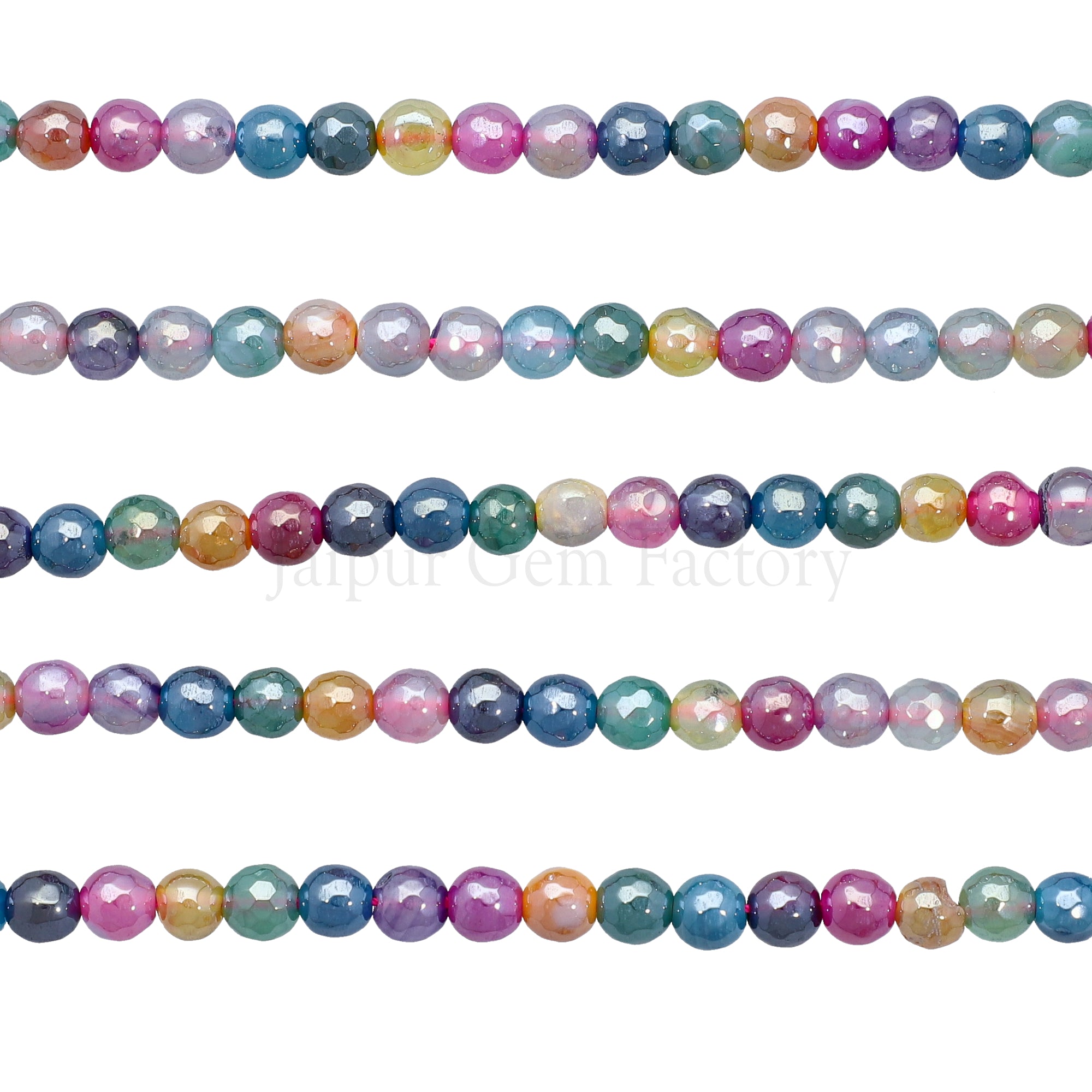 6 MM Mystic Coated Agate Faceted Round Beads 15 Inches Strand