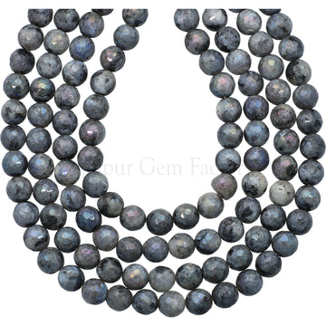 6 MM Mystic Coated Larvikite Faceted Round Beads 15 Inches Strand