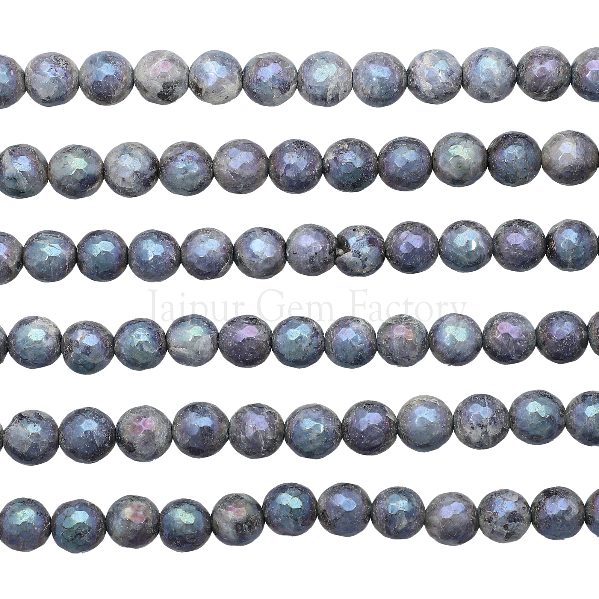 8 MM Mystic Coated Larvikite Faceted Round Beads 15 Inches Strand