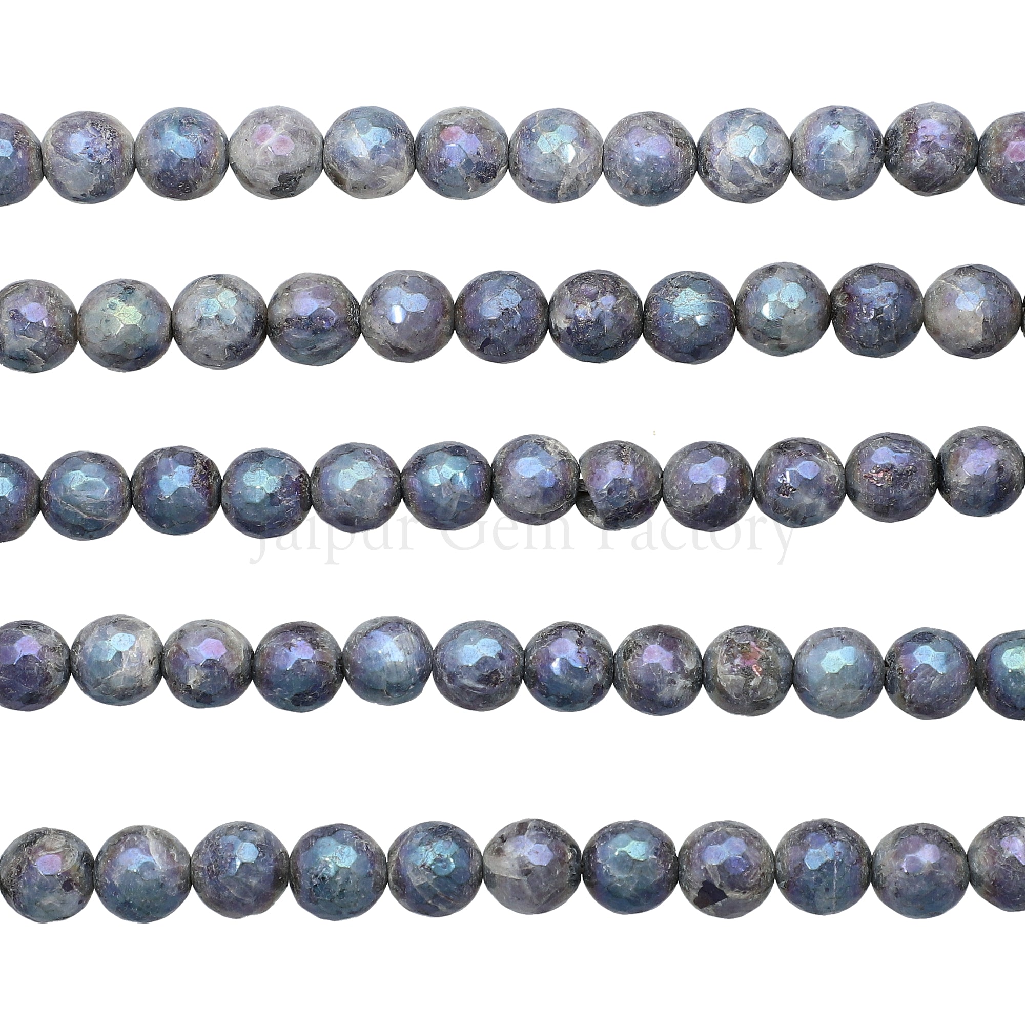 8 MM Mystic Coated Larvikite Faceted Round Beads 15 Inches Strand