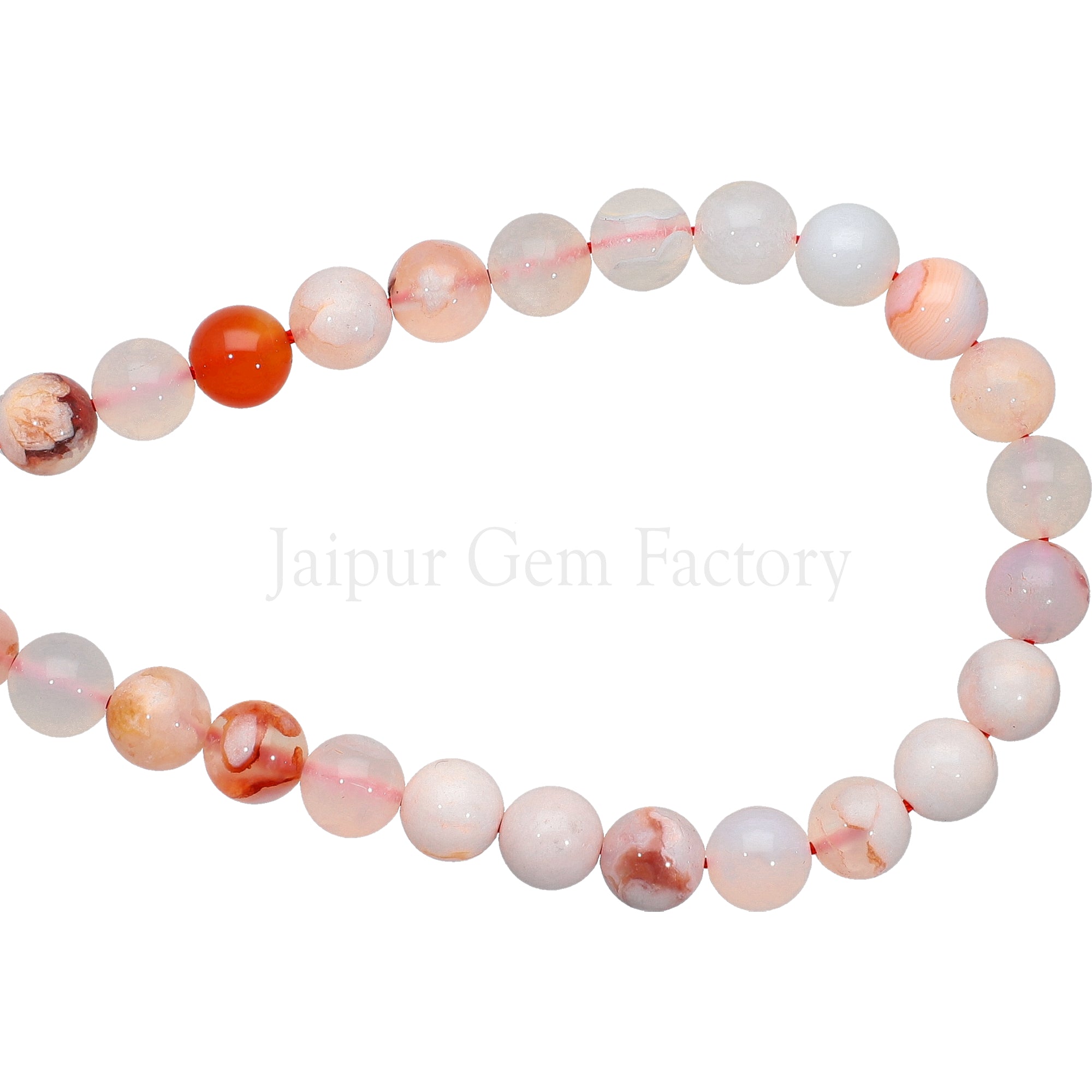 8 MM Natural Pink White Agate Smooth Round Beads 15 Inches Strand