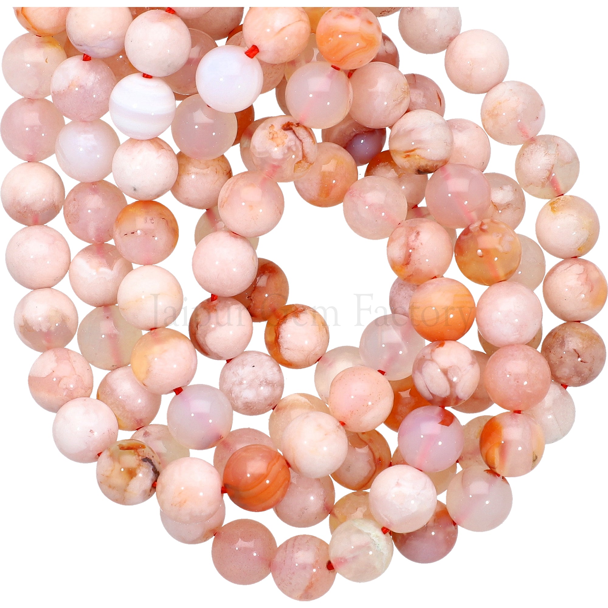 8 MM Natural Pink White Agate Smooth Round Beads 15 Inches Strand