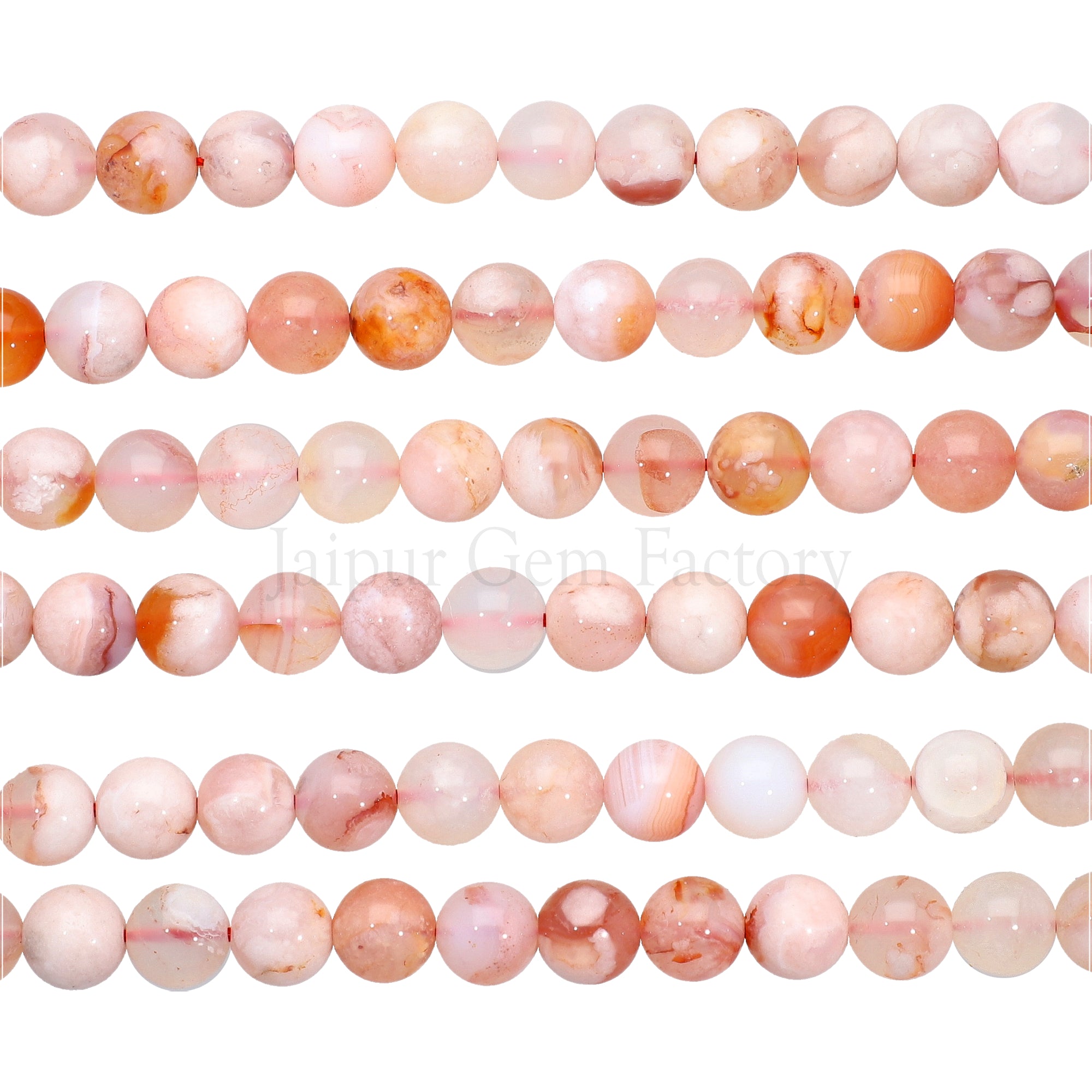 8 MM Natural Pink White Agate Smooth Round Beads 15 Inches Strand