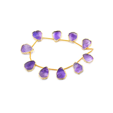 Natural Amethyst Uneven Shape Gold Electroplated Beads Strand – 15x11MM