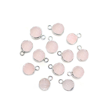 Round Pink Druzy pendant with silver bezel