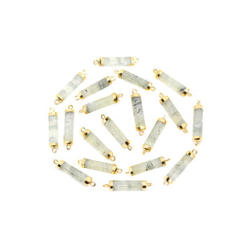 Prehnite Barrel Beads Gold Electroplated Connector