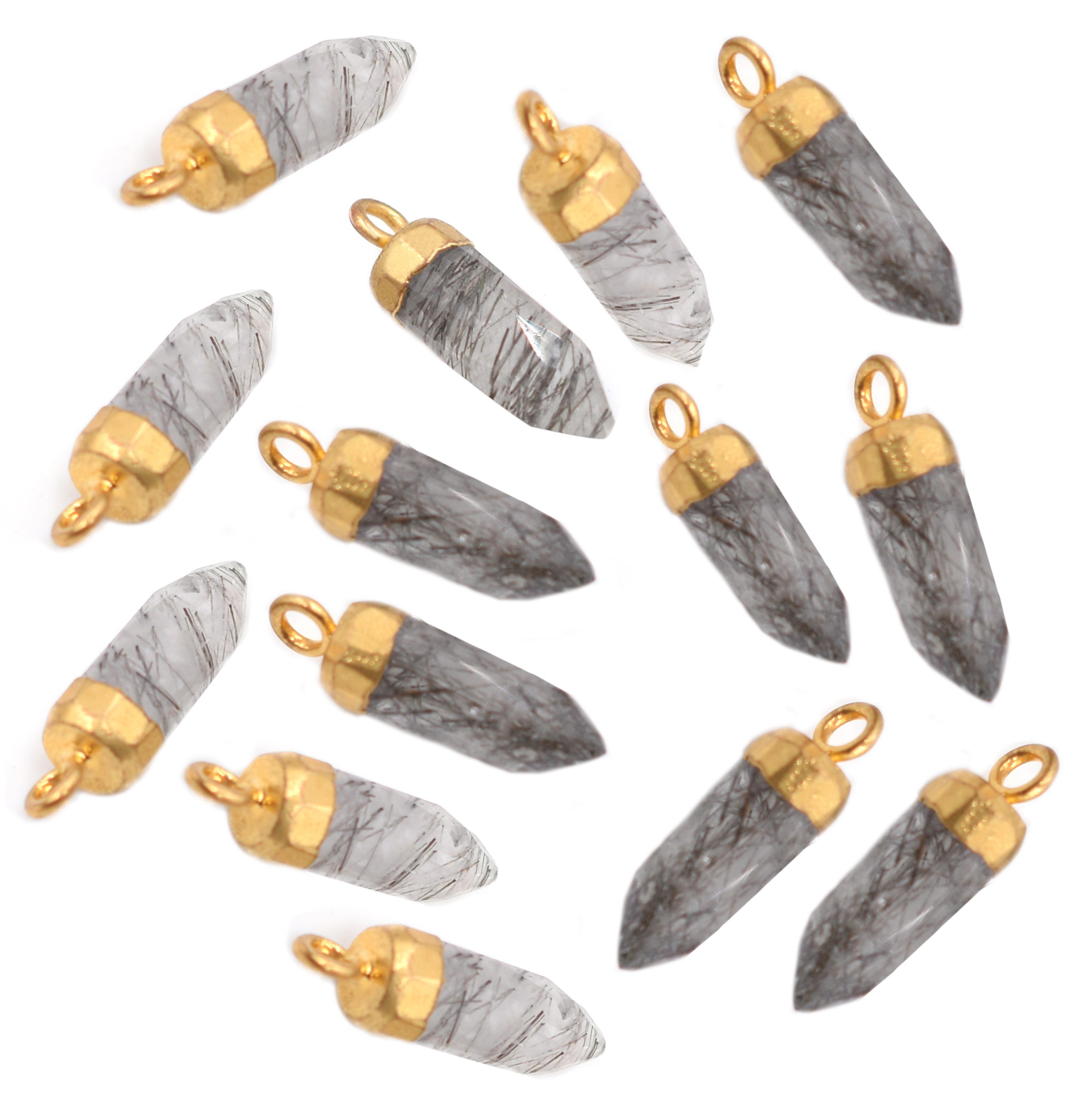 Quartz Bullet Pendants with Rutilated Inclusions