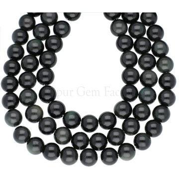 Rainbow obsidian smooth black beads for necklaces and bracelets