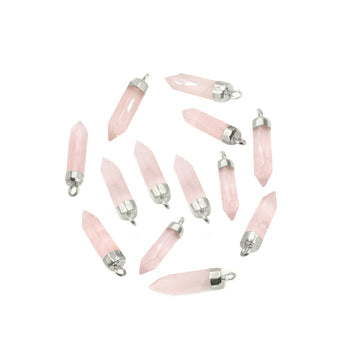 Rose Quartz Bullet Pendant in Silver Electroplated Finish