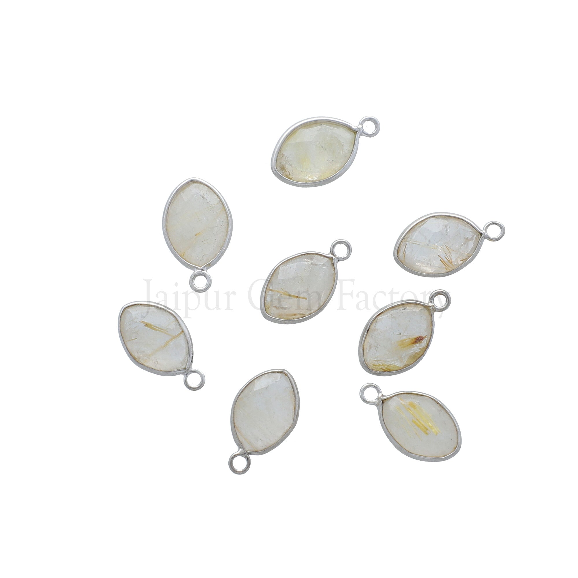 Silver Bezel Golden Rutilated Quartz Faceted Marquise Pendant