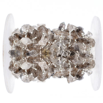 Herkimer Diamond Quartz Natural Shape Brass Silver Plated Wire Wrapped Chain Sold by Foot