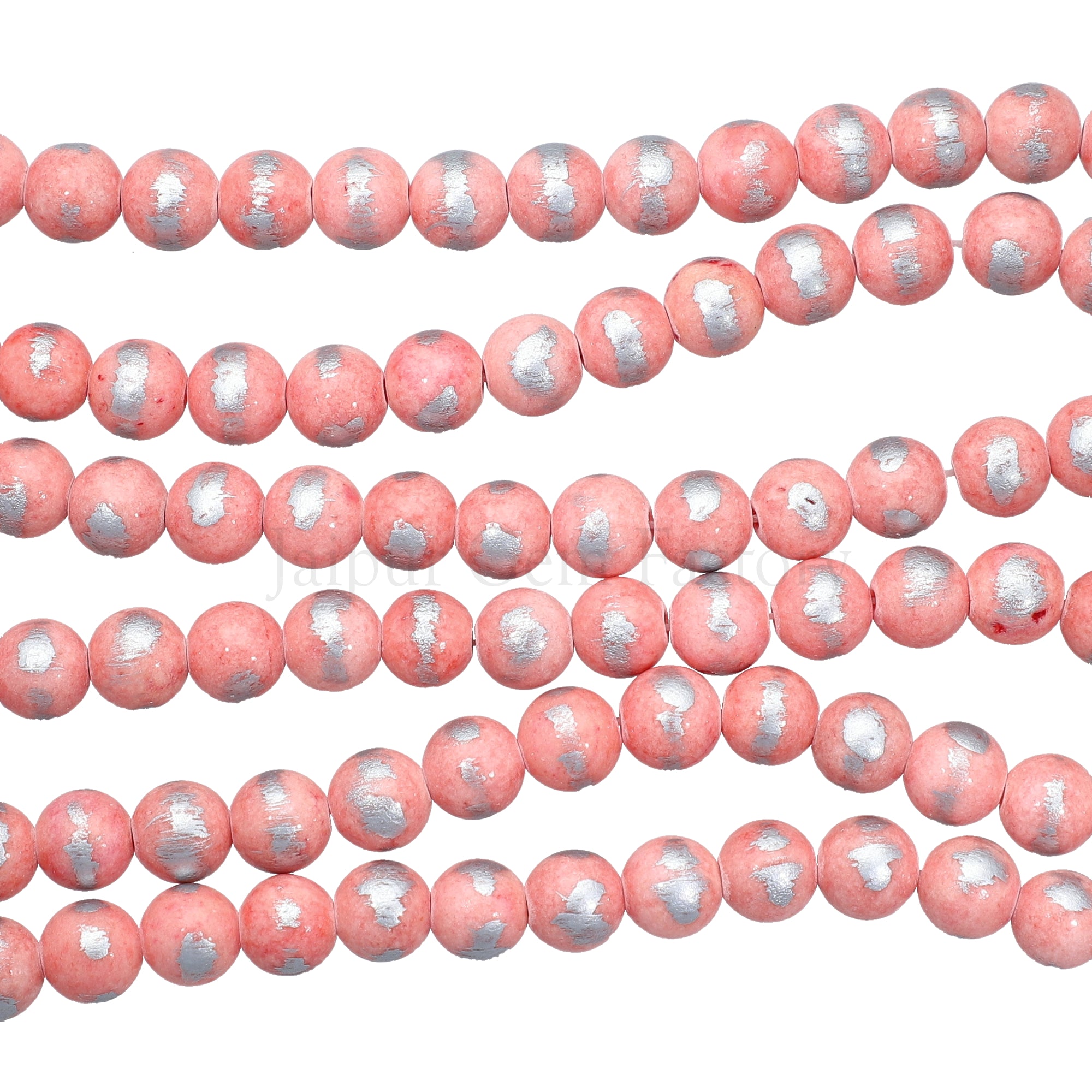 8 MM Round Salmon Pink With Silver Foil Jade Smooth Round Beads 15 Inches Strand