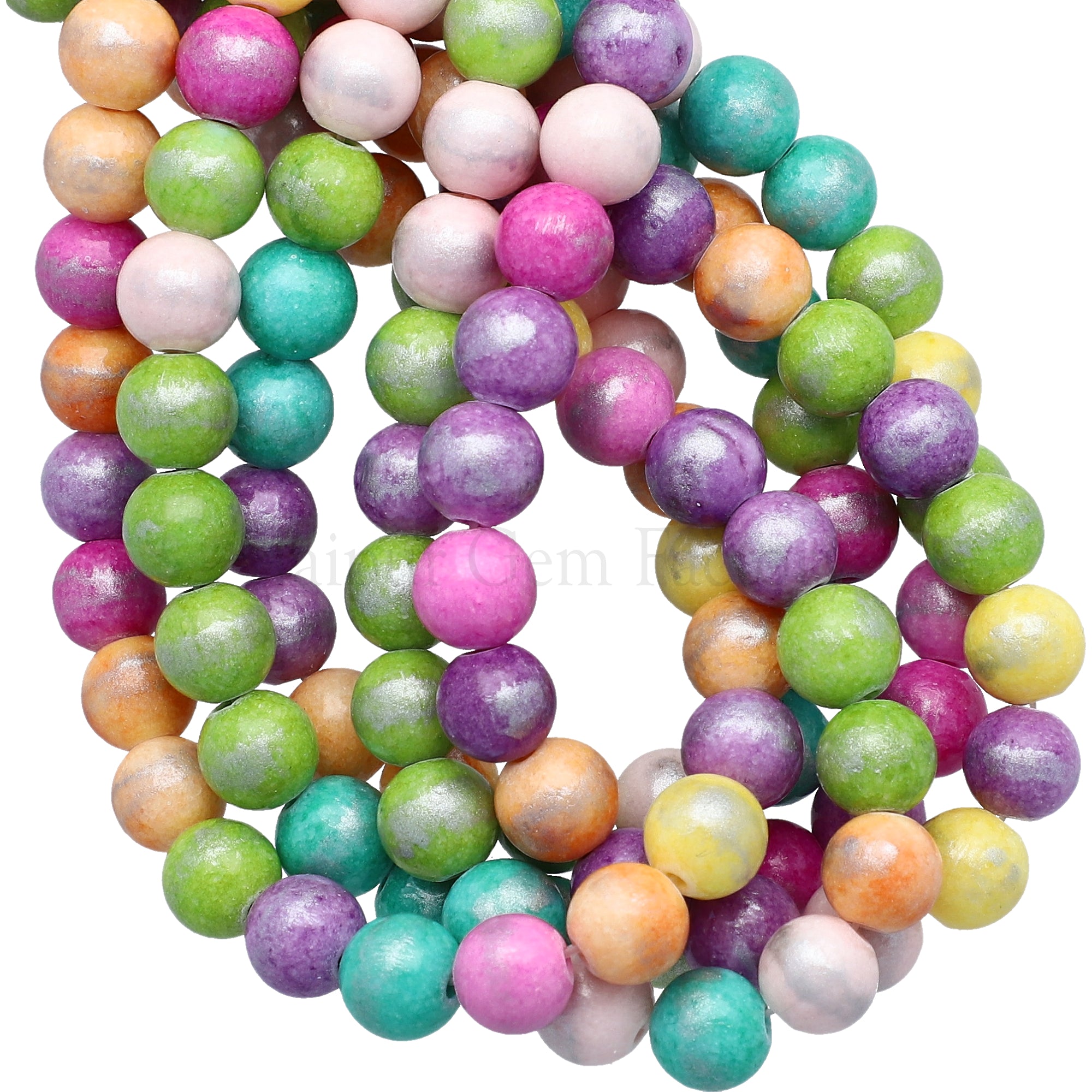 8 MM Multi Mix Color Silver Leafed Jade Smooth Round Beads 15 Inches Strand