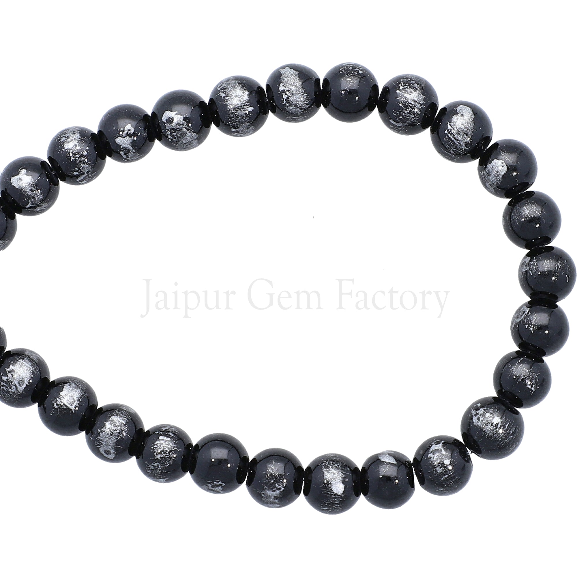 8 MM Silver Leafed Dyed Black Jade Smooth Round Beads 15 Inches Strand