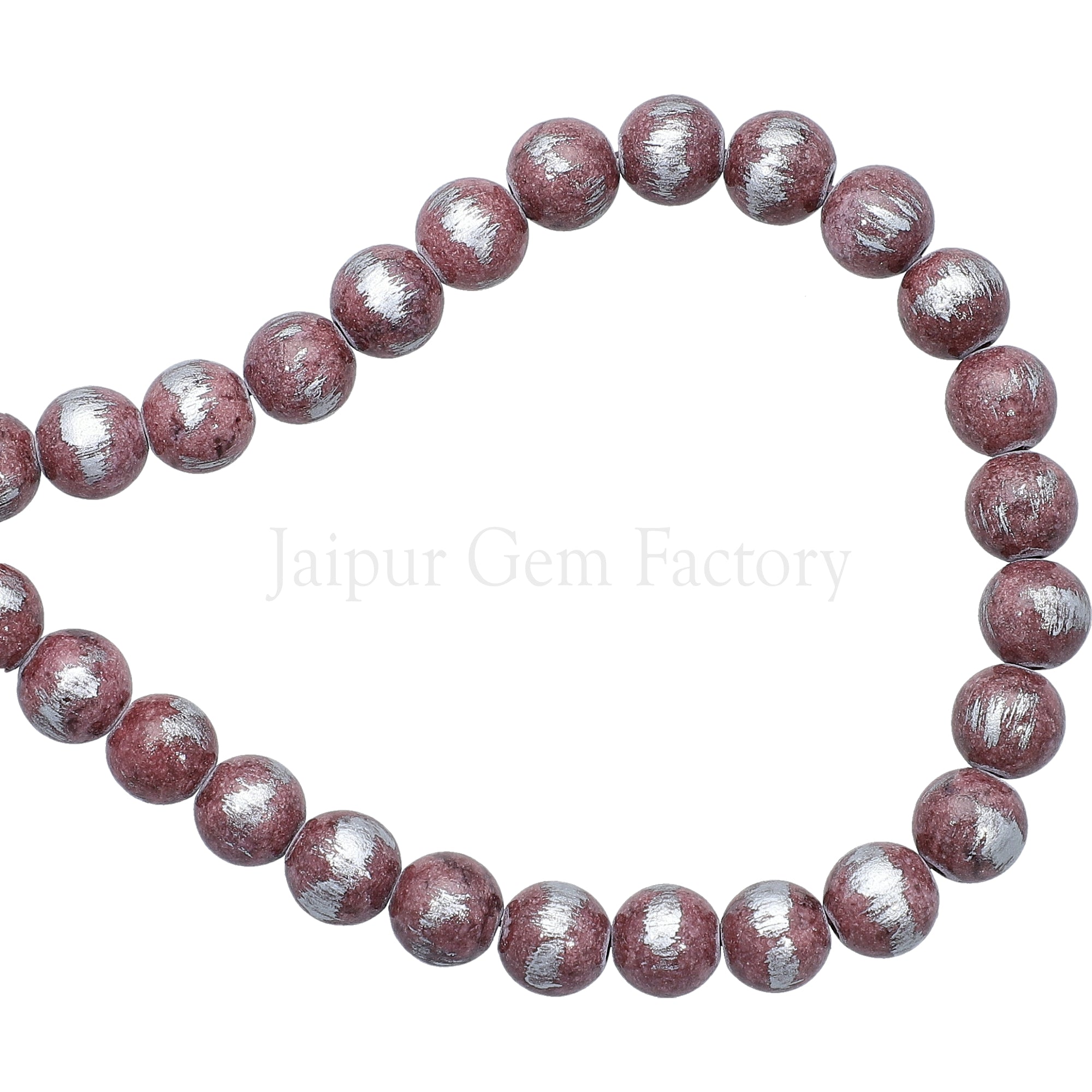 8 MM Silver Leafed Jade Smooth Round Beads 15 Inches Strand