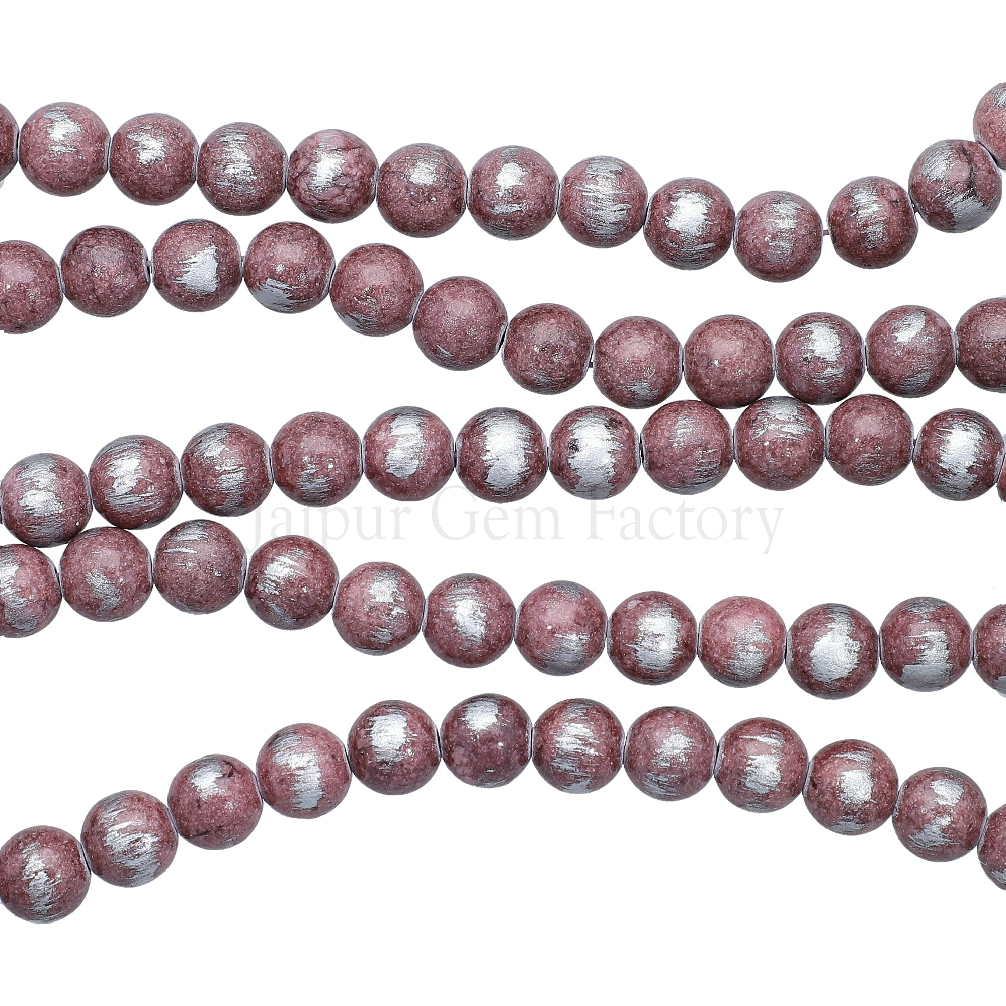 8 MM Silver Leafed Jade Smooth Round Beads 15 Inches Strand