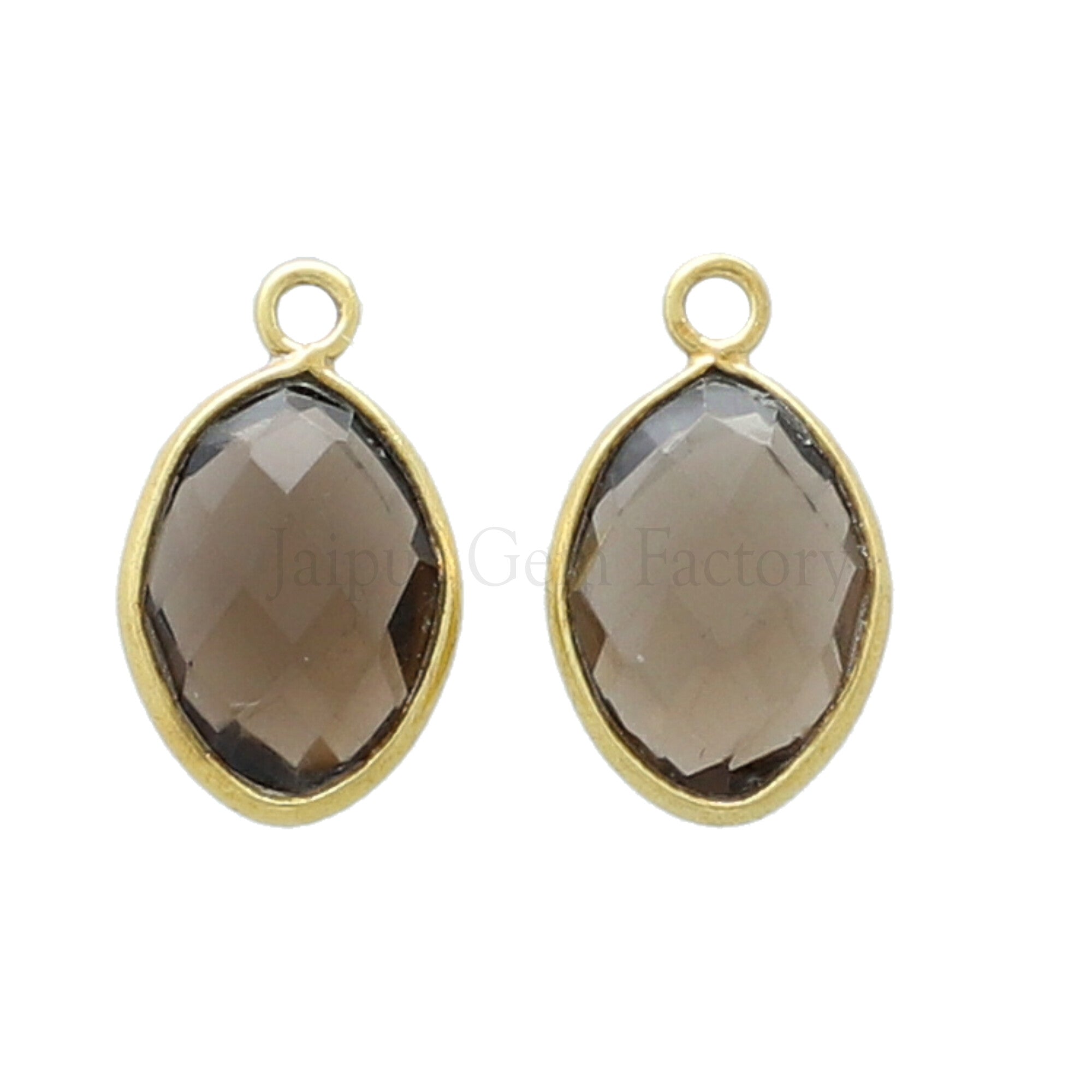 Gold Plated Sterling Silver Bezel Smoky Quartz Faceted Marquise Pendant 13X9 MM