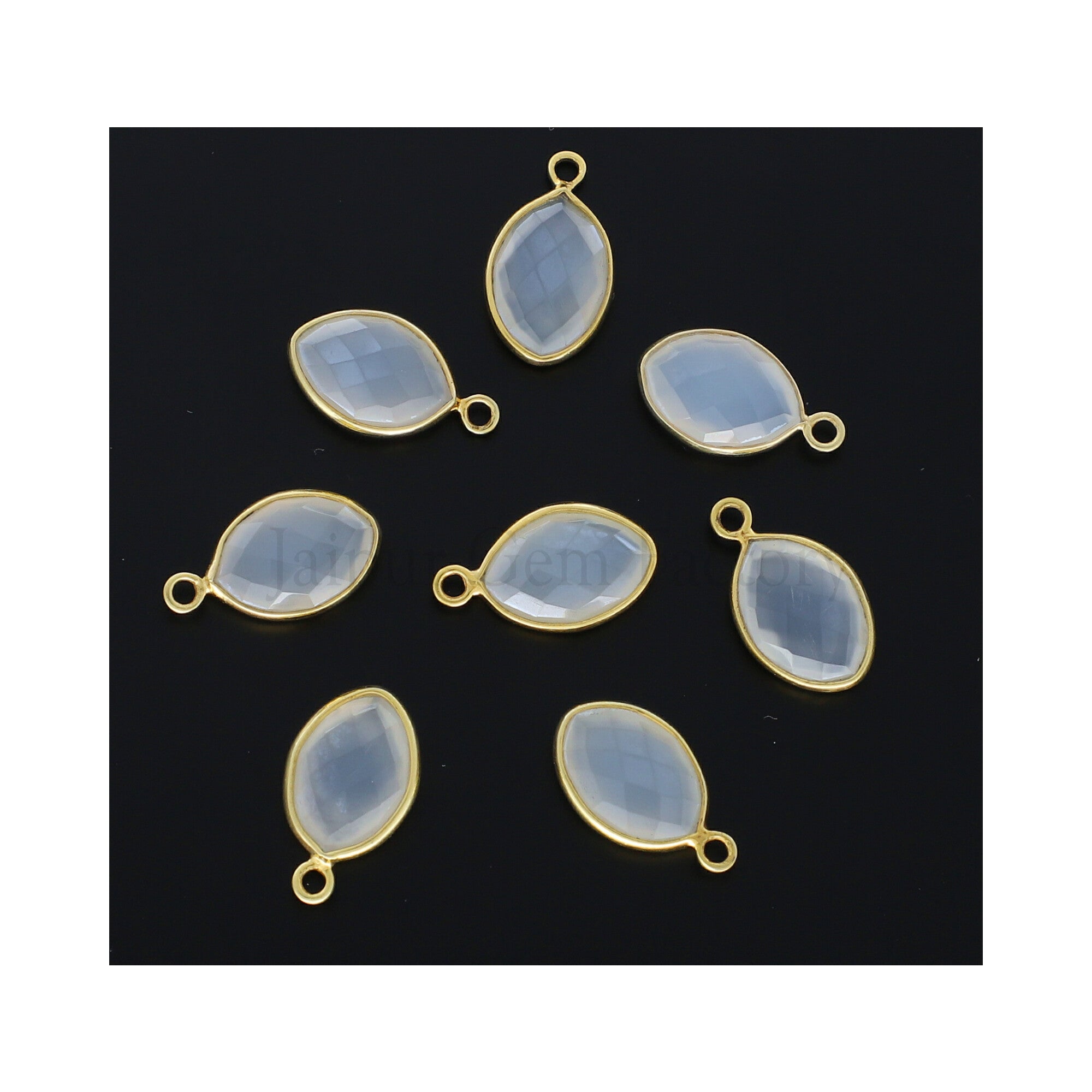 Vermeil 925 Sterling Silver Bezel Chalcedony Faceted Marquise Pendant