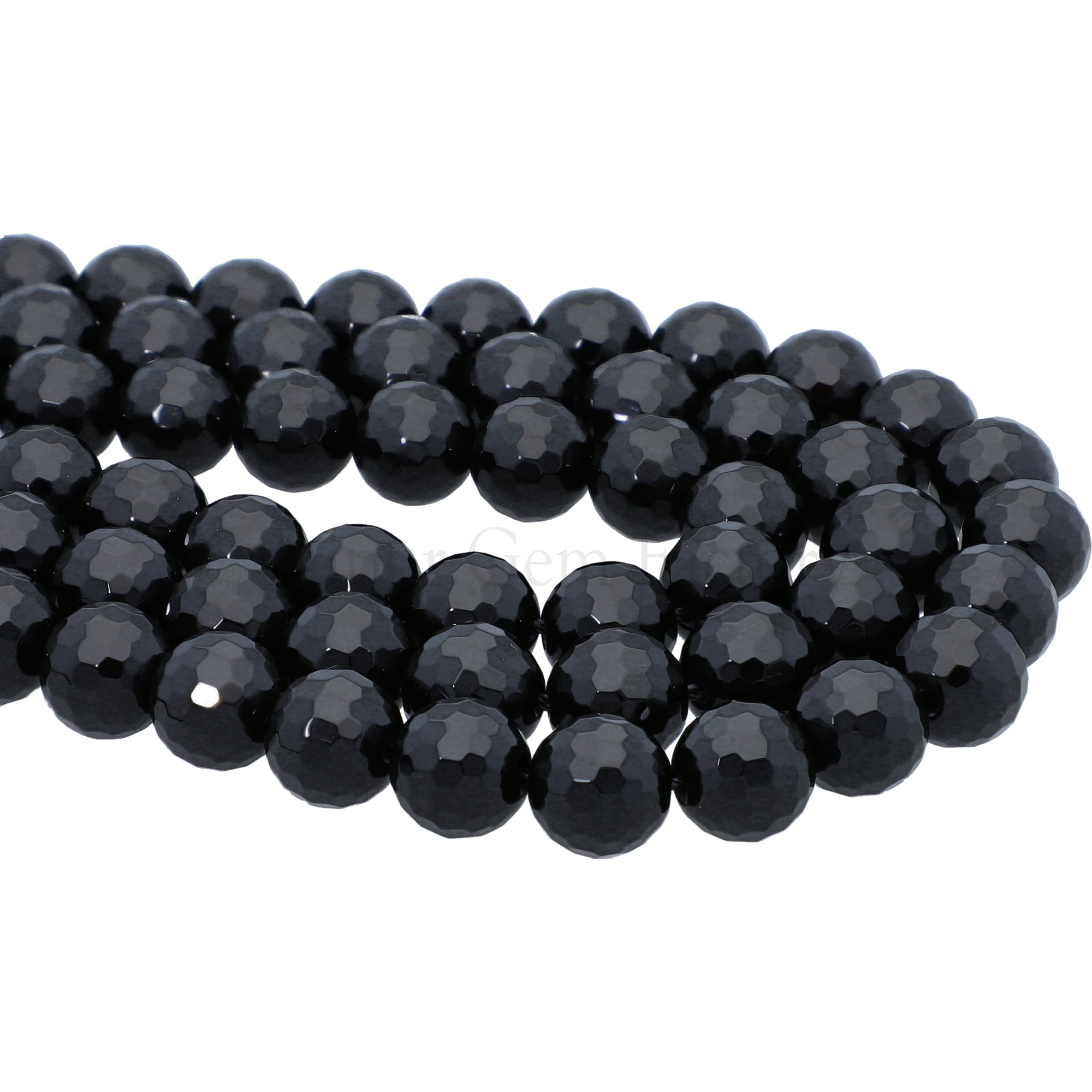 10MM Black Onyx Faceted Round Beads Strand