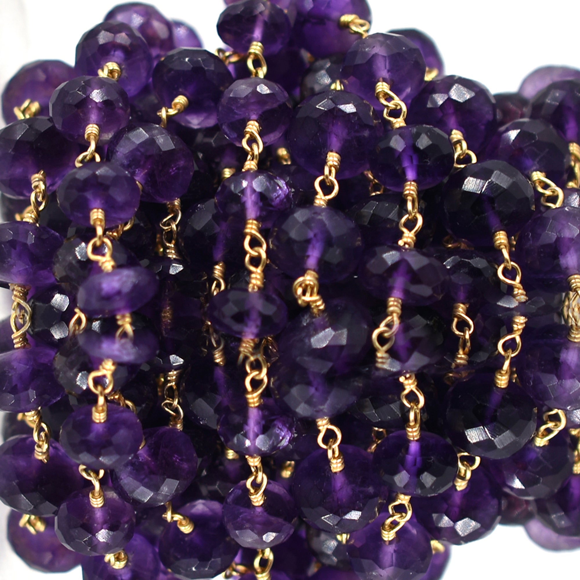 Wholesale Amethyst Faceted Rondelle Wire Wrapped Chain