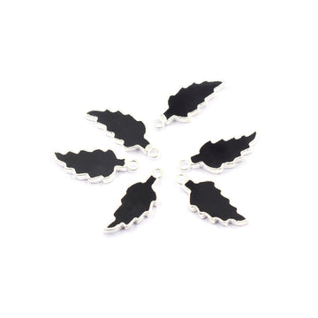 black onyx pendant silver leaf design