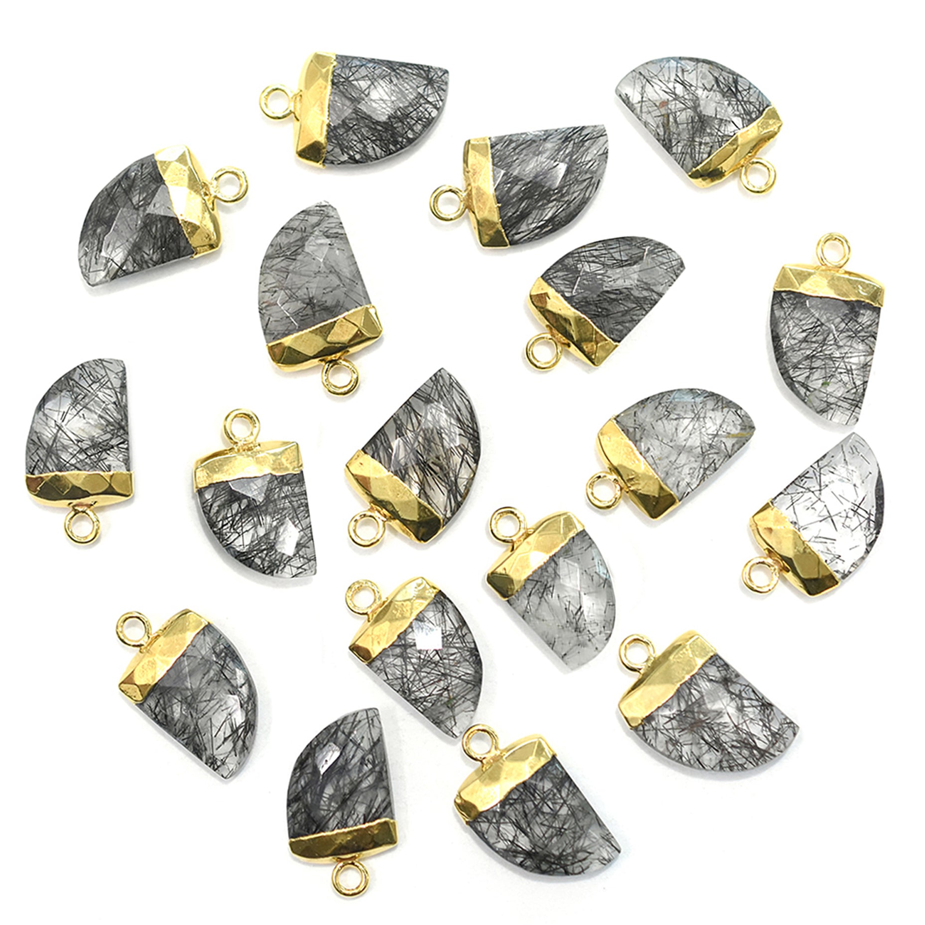 black rutilated quartz horn pendant gold electroplated
