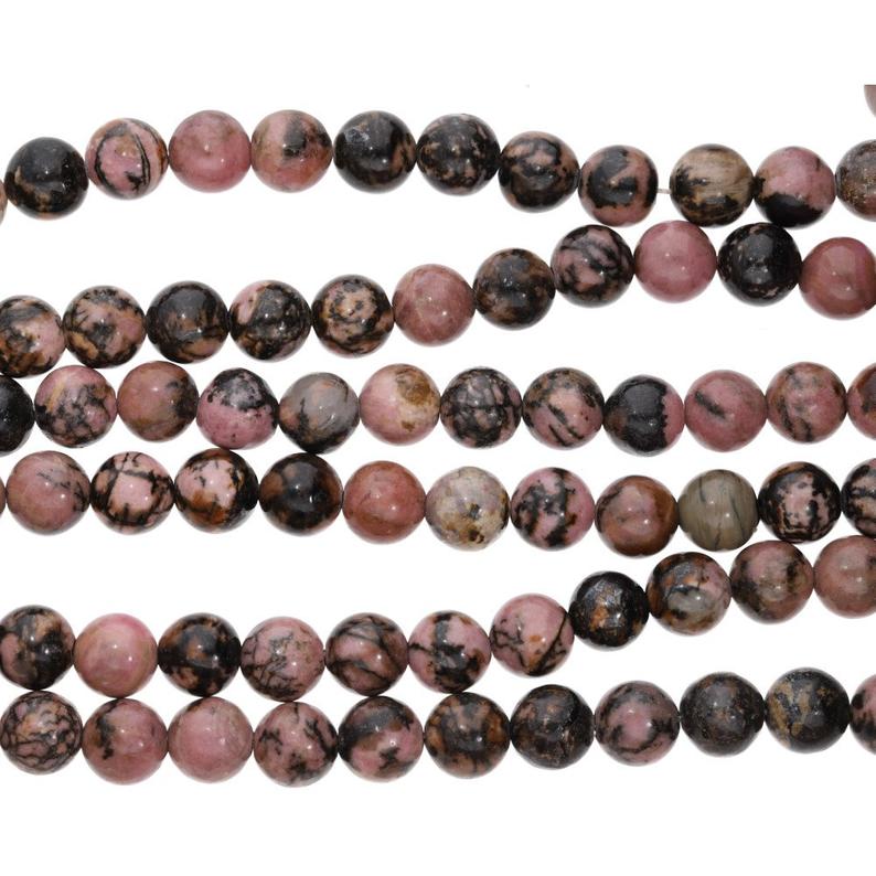 10 MM Black Veined Rhodonite Smooth Round Shape Beads Strand
