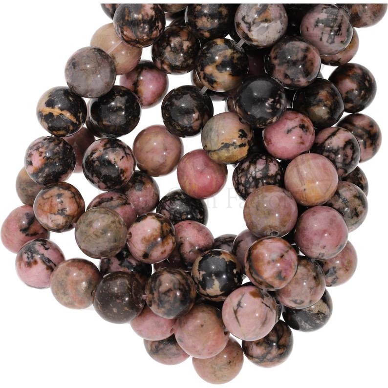 10 MM Black Veined Rhodonite Smooth Round Shape Beads Strand