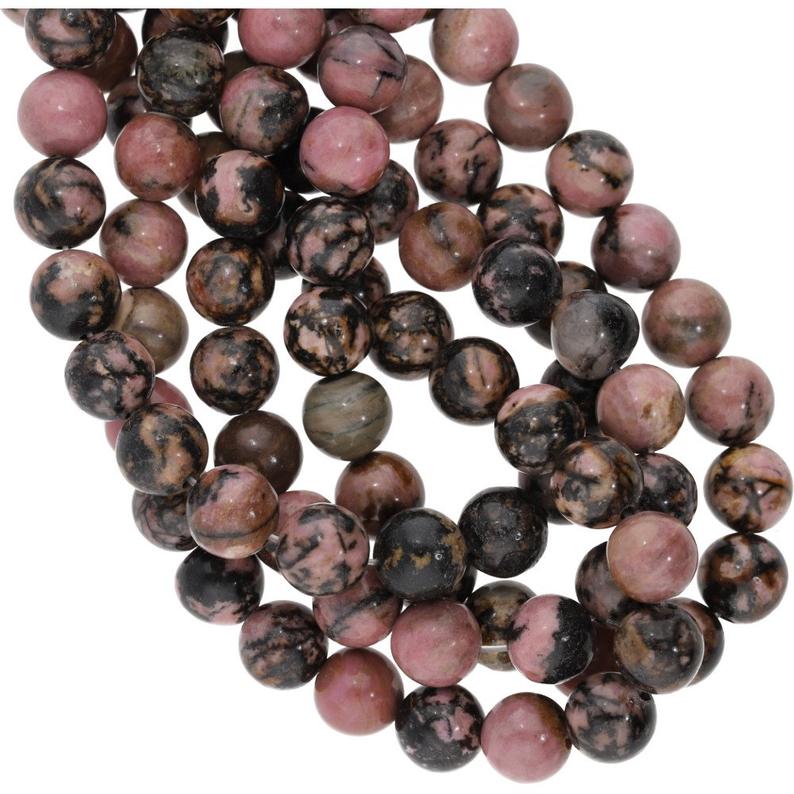 10 MM Black Veined Rhodonite Smooth Round Shape Beads Strand