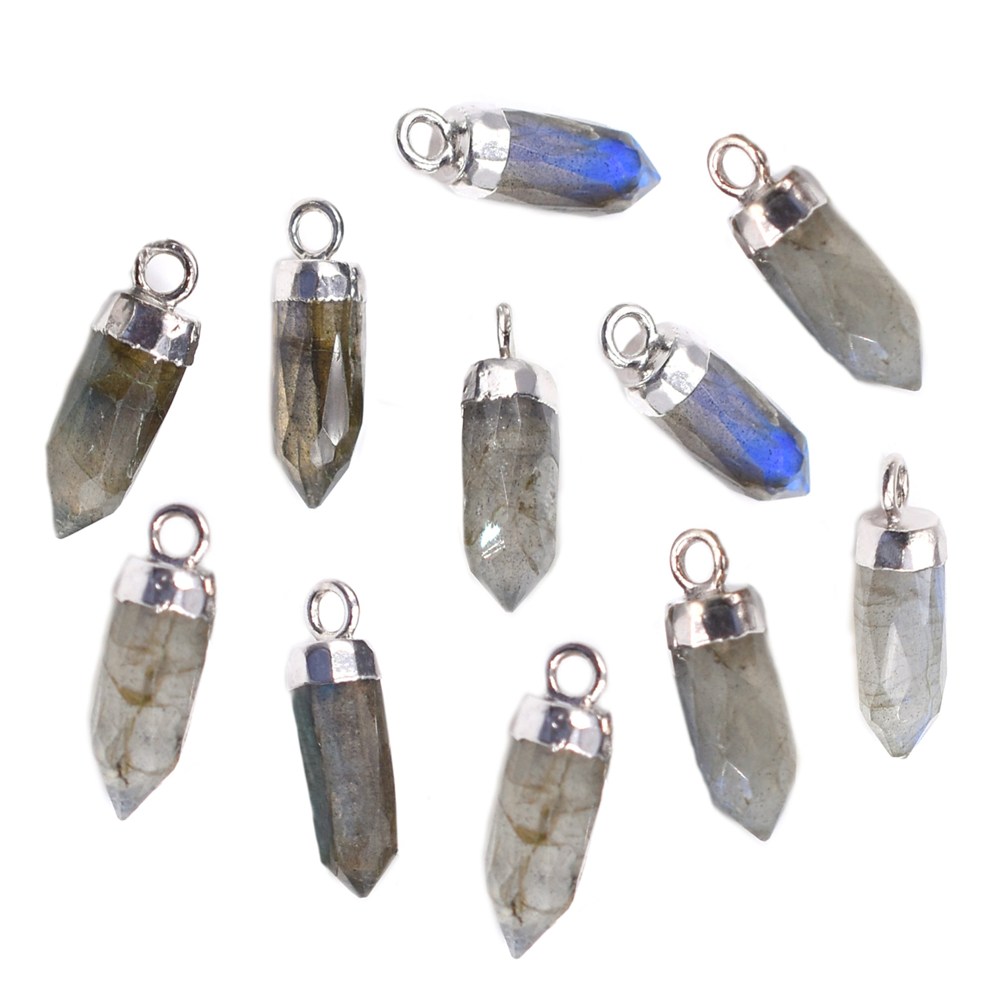 labradorite bullet silver pendant set