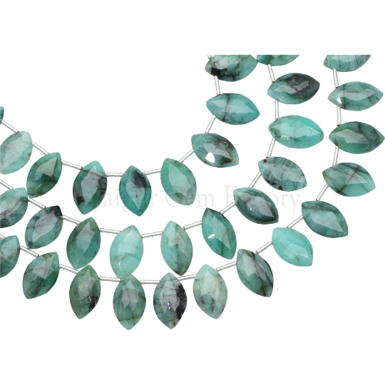 Raw Emerald Faceted Marquise Shape Strand