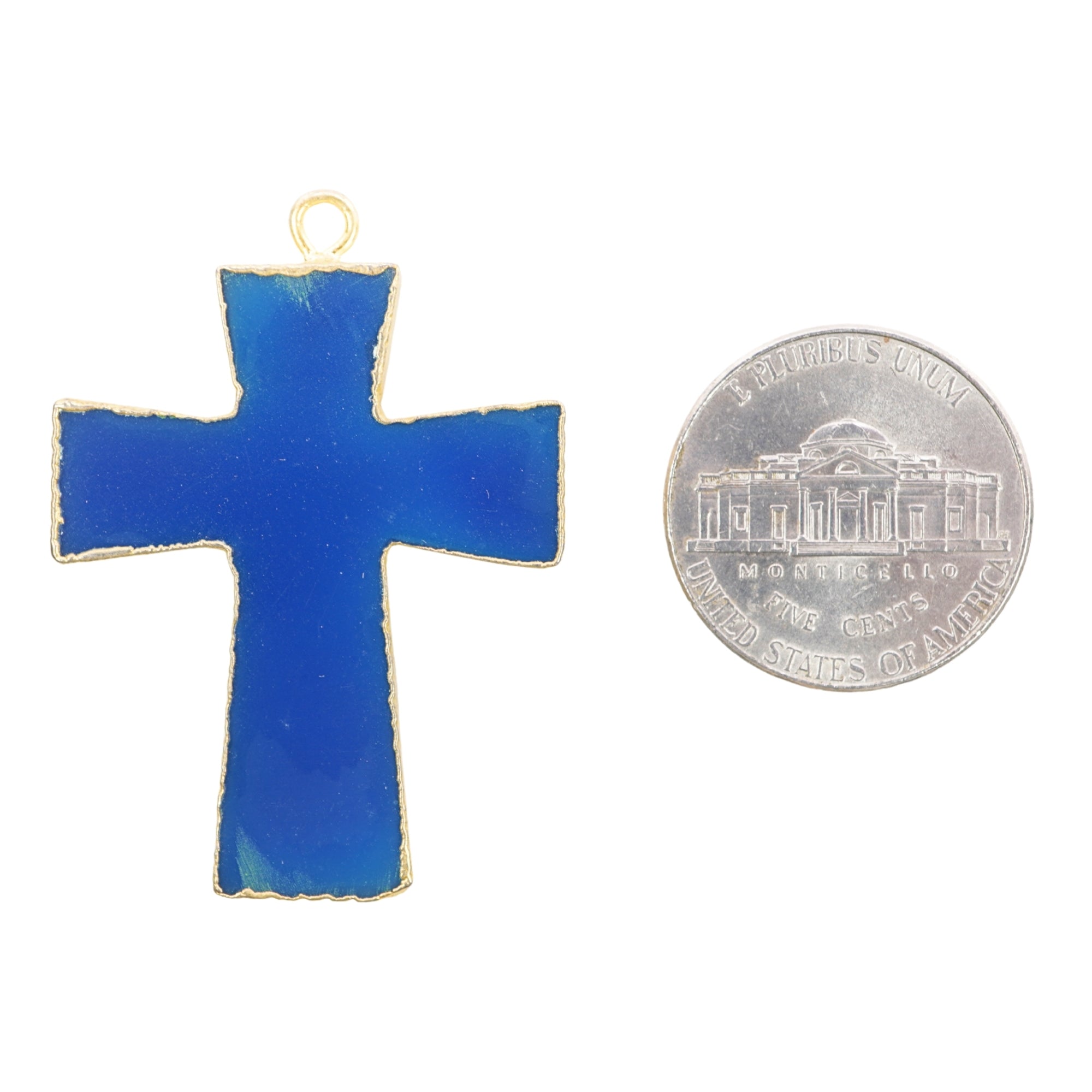 Blue Banded Agate Chalcedony Cross Shape Gold Electroplate Charm Pendant 