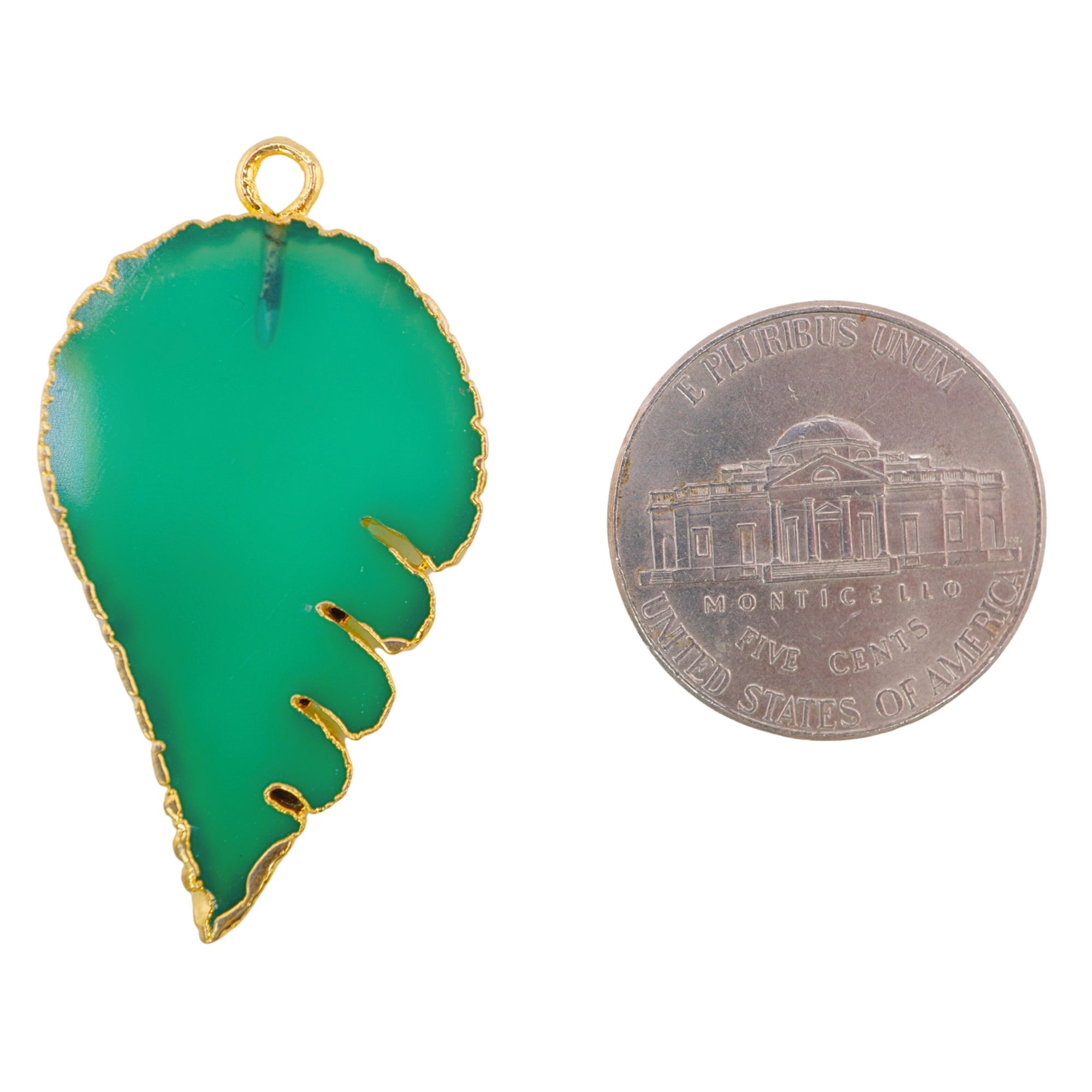 Green Agate Chalcedony Angel Wings Shape Gemstone Gold Electroplated Charm Pendant