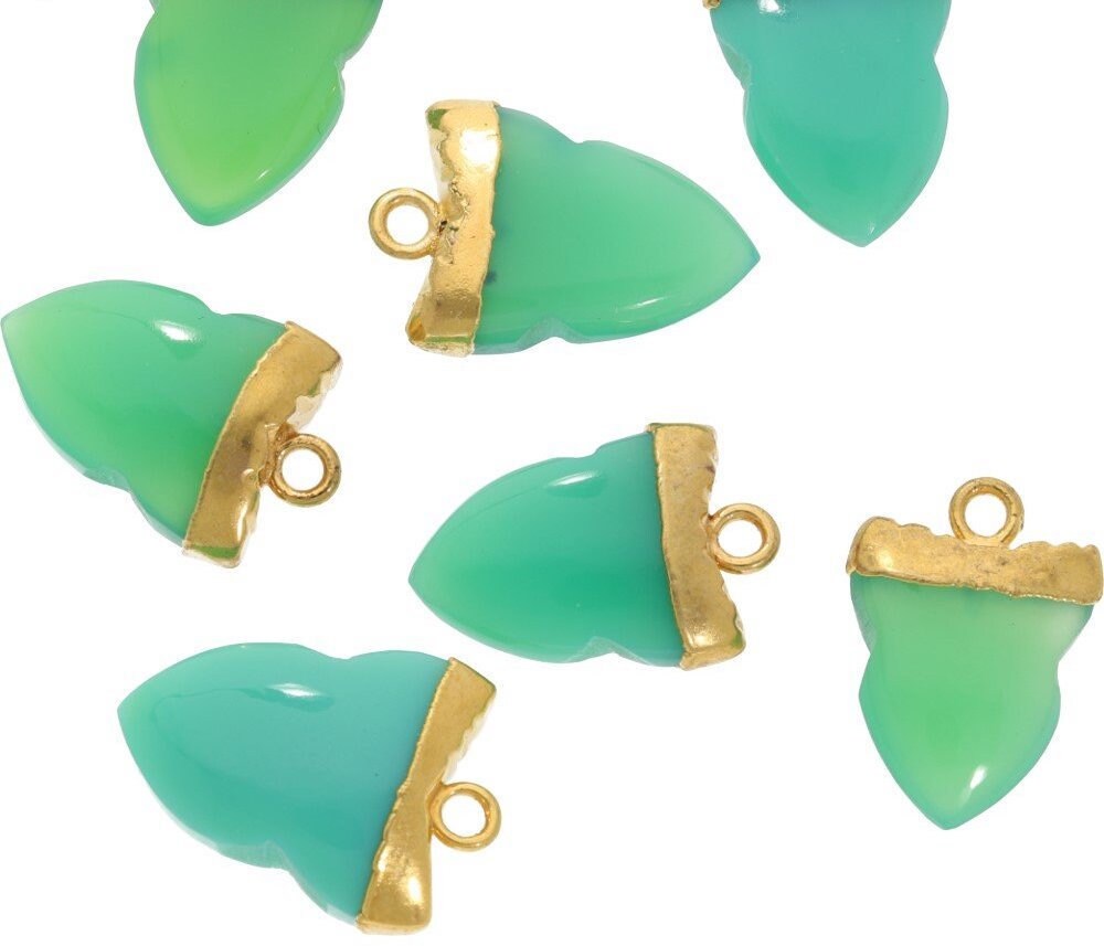 Chrysoprase Chalcedony Shark Tooth Shape Gold Electroplated Pendant Charm
