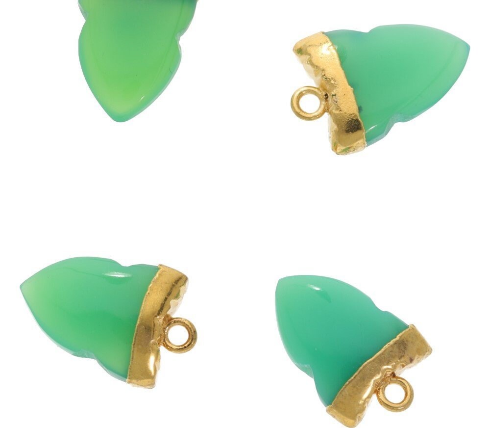 Chrysoprase Chalcedony Shark Tooth Shape Gold Electroplated Pendant Charm