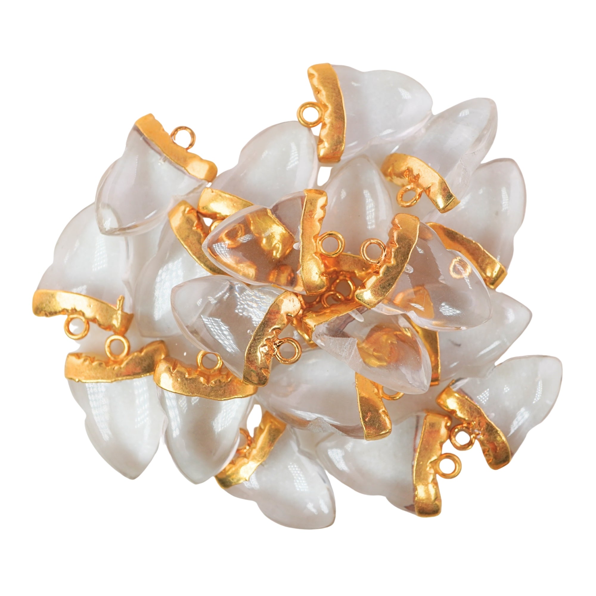 Crystal Quartz Shark Tooth Shape Gemstone Gold Electroplated Charm Pendant