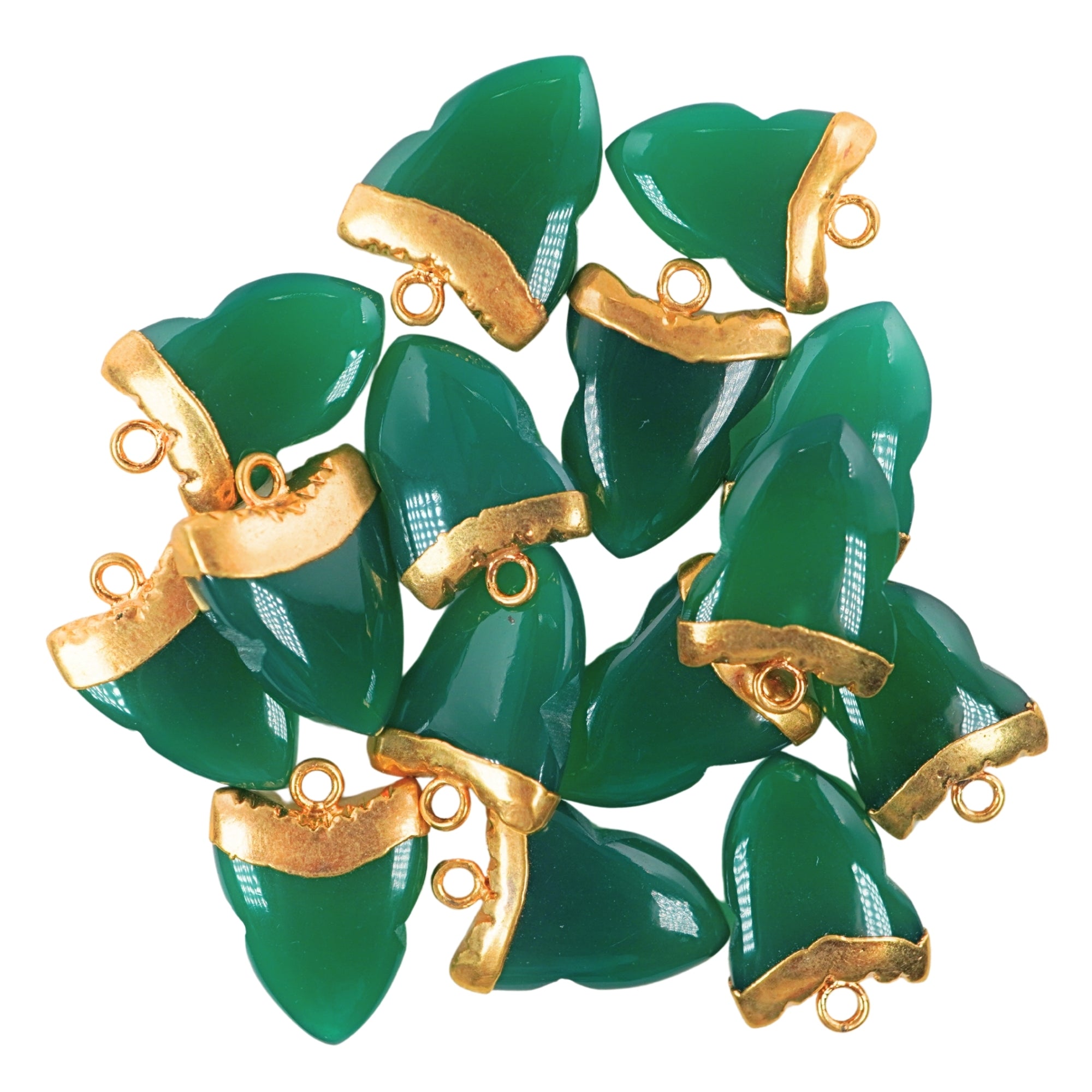 Green Onyx Shark Tooth Shape Gemstone Gold Electroplated Charm Pendant