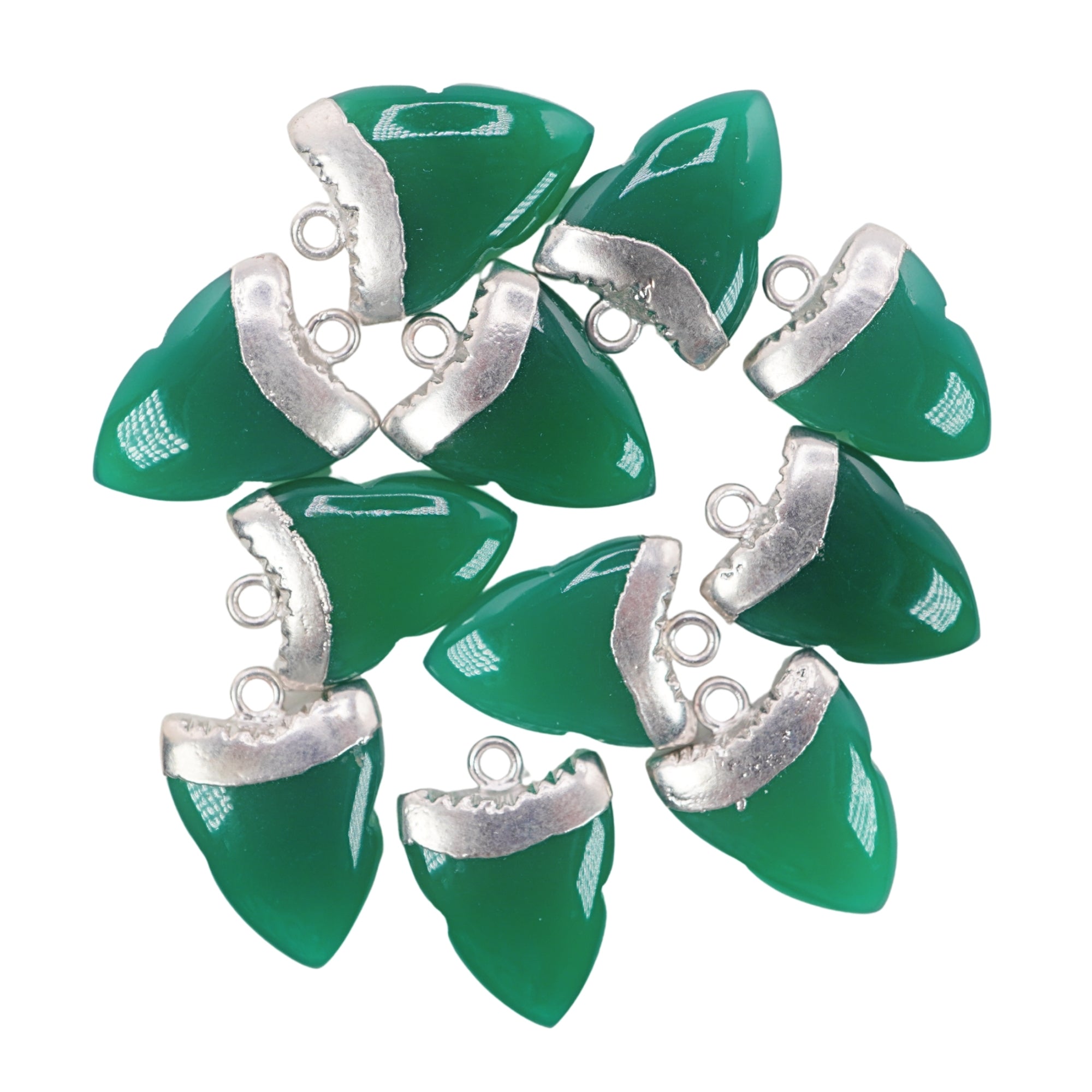 Green Onyx Shark Tooth Shape Gemstone Silver Electroplated Charm Pendant