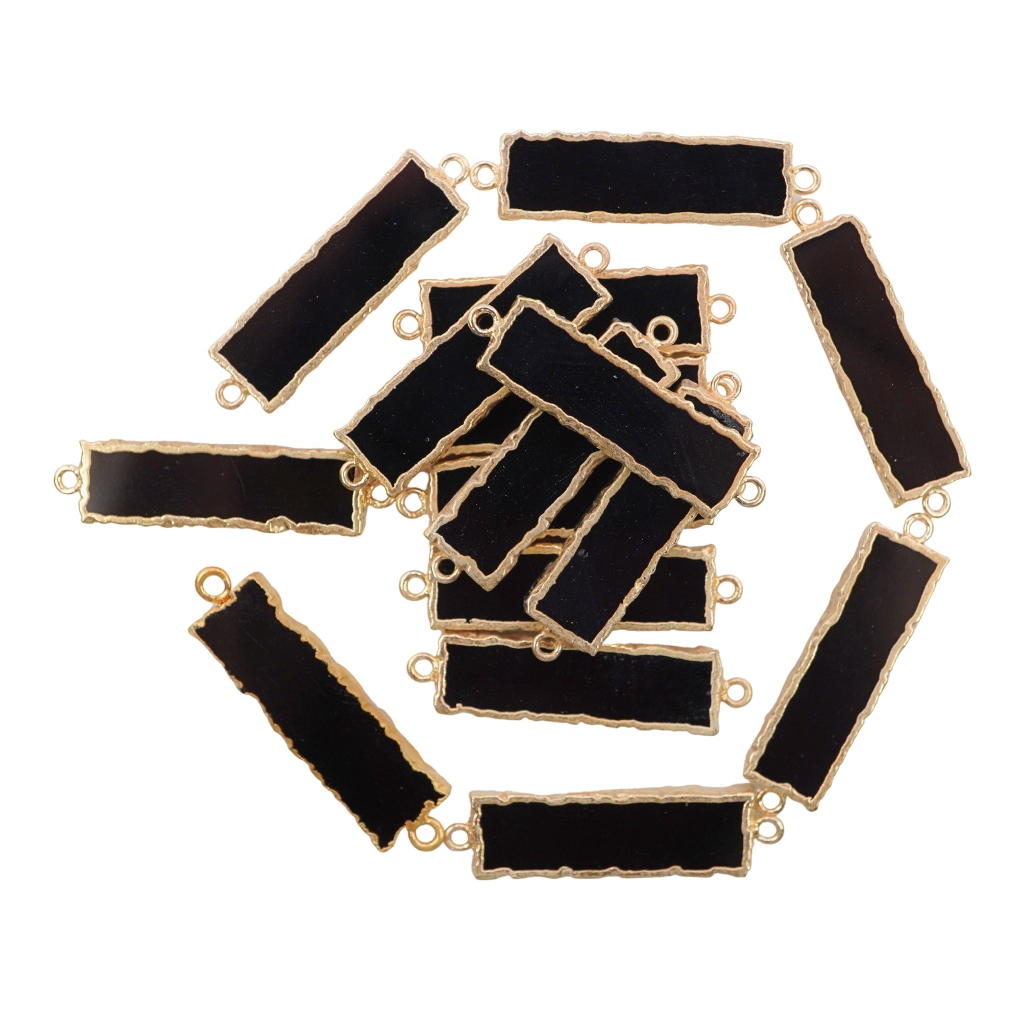 Black Onyx Smooth Rectangle Shape Gemstone Gold Electroplated Charm Connector