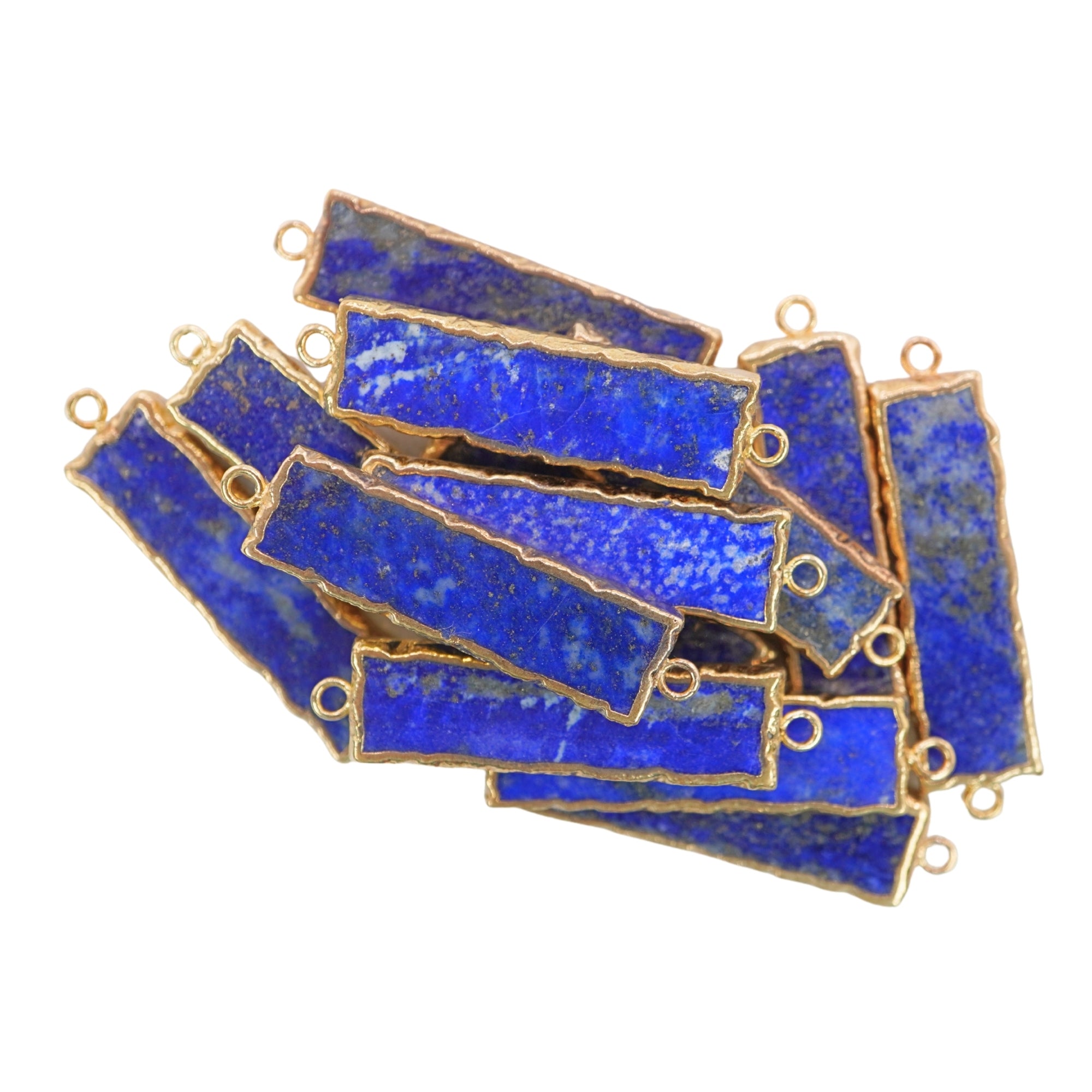 Lapis Lazuli Smooth Rectangle Shape Gemstone Gold Electroplated Charm Connector