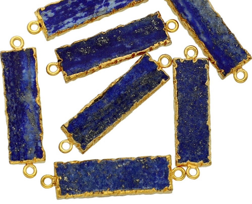 Lapis Lazuli Smooth Rectangle Shape Gemstone Gold Electroplated Charm Connector