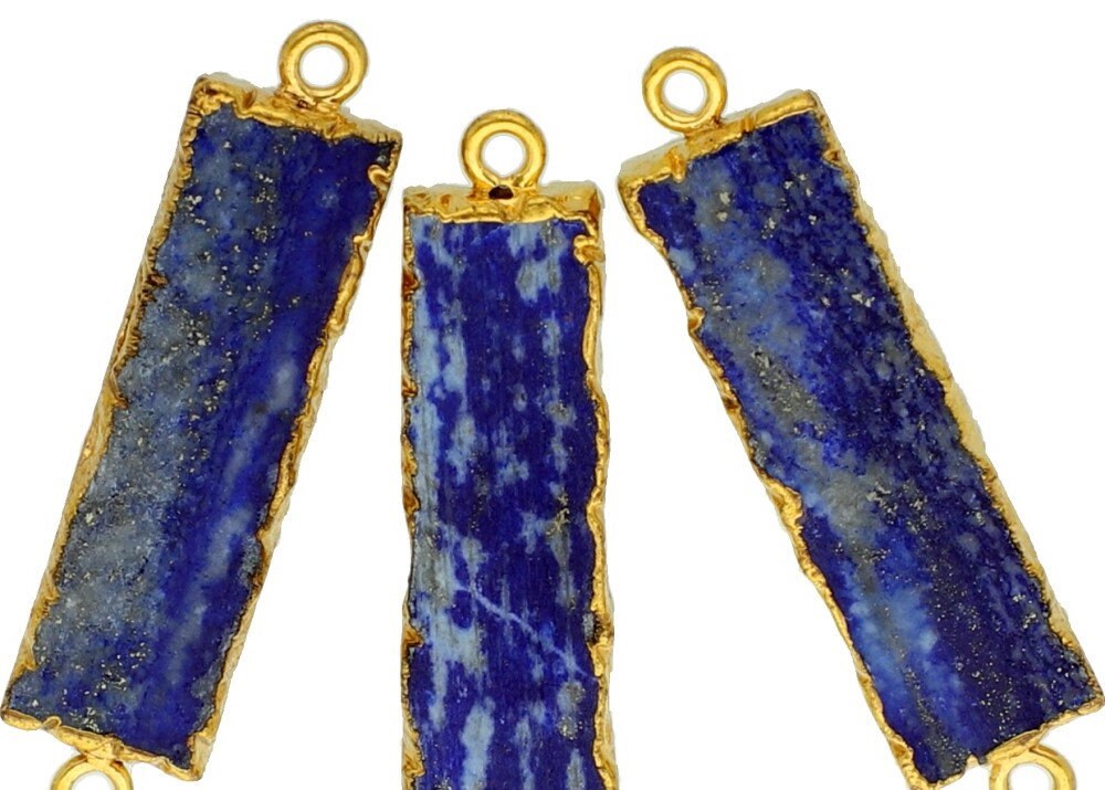 Lapis Lazuli Smooth Rectangle Shape Gemstone Gold Electroplated Charm Connector