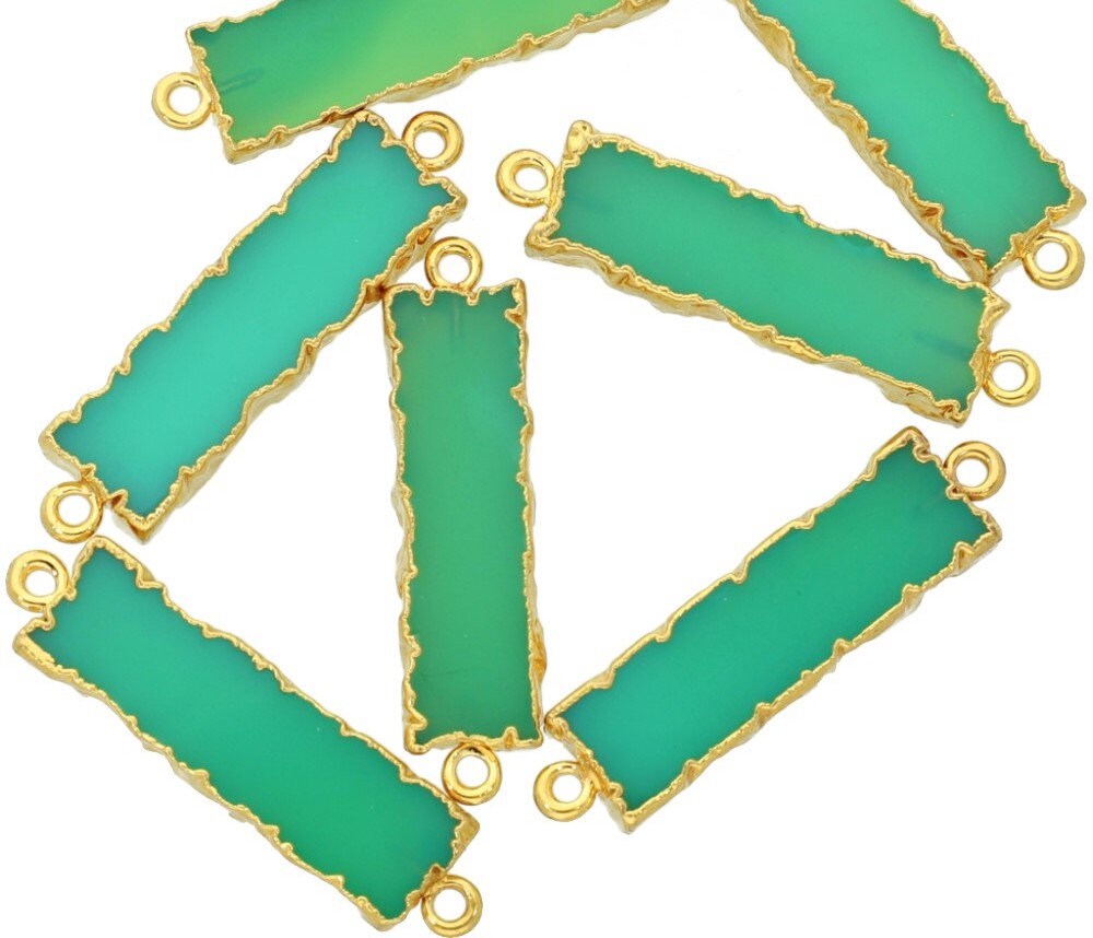 Chrysoprase Chalcedony Rectangle Shape Gemstone Gold Electroplated Charm Connector