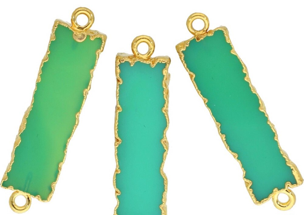 Chrysoprase Chalcedony Rectangle Shape Gemstone Gold Electroplated Charm Connector