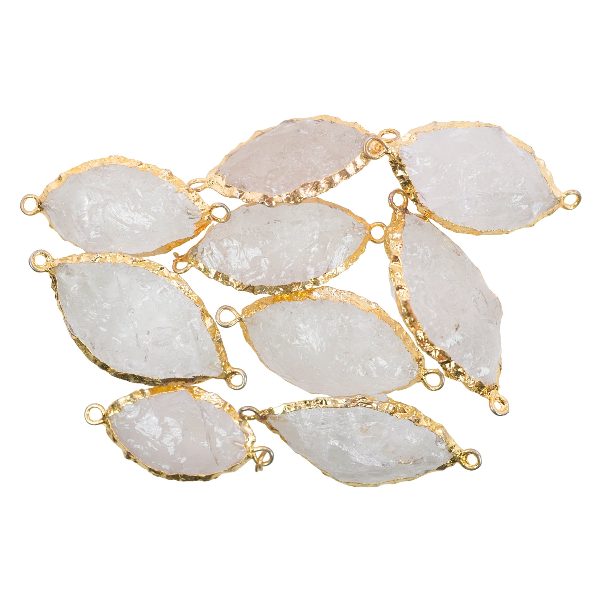 Crystal Quartz Marquise Shape Gemstone Gold Electroplated Charm Connector