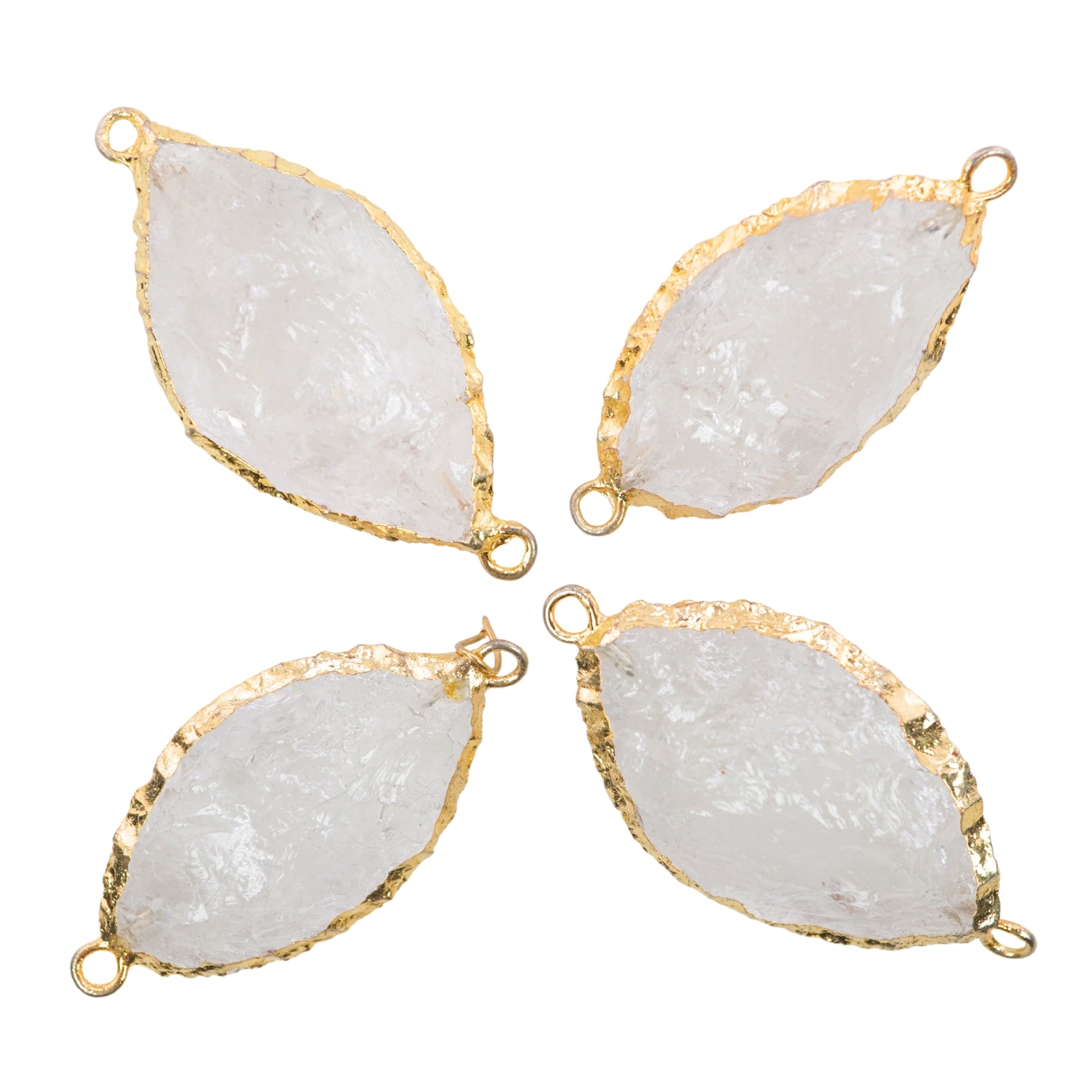 Crystal Quartz Marquise Shape Gemstone Gold Electroplated Charm Connector