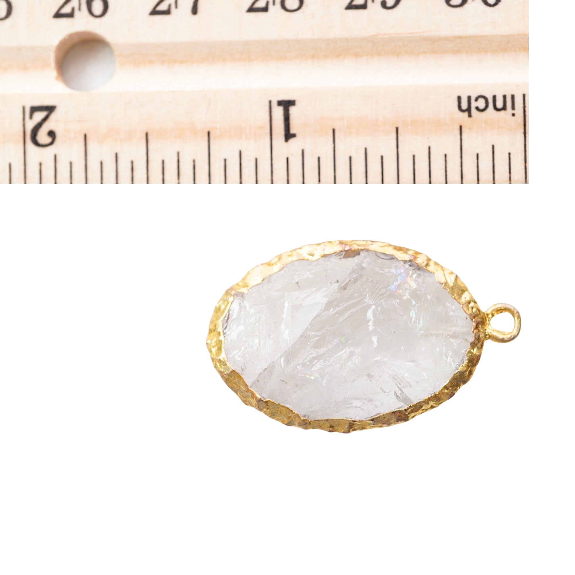 Crystal Quartz Small Oval Shape Gemstone Gold Electroplated Charm Pendant