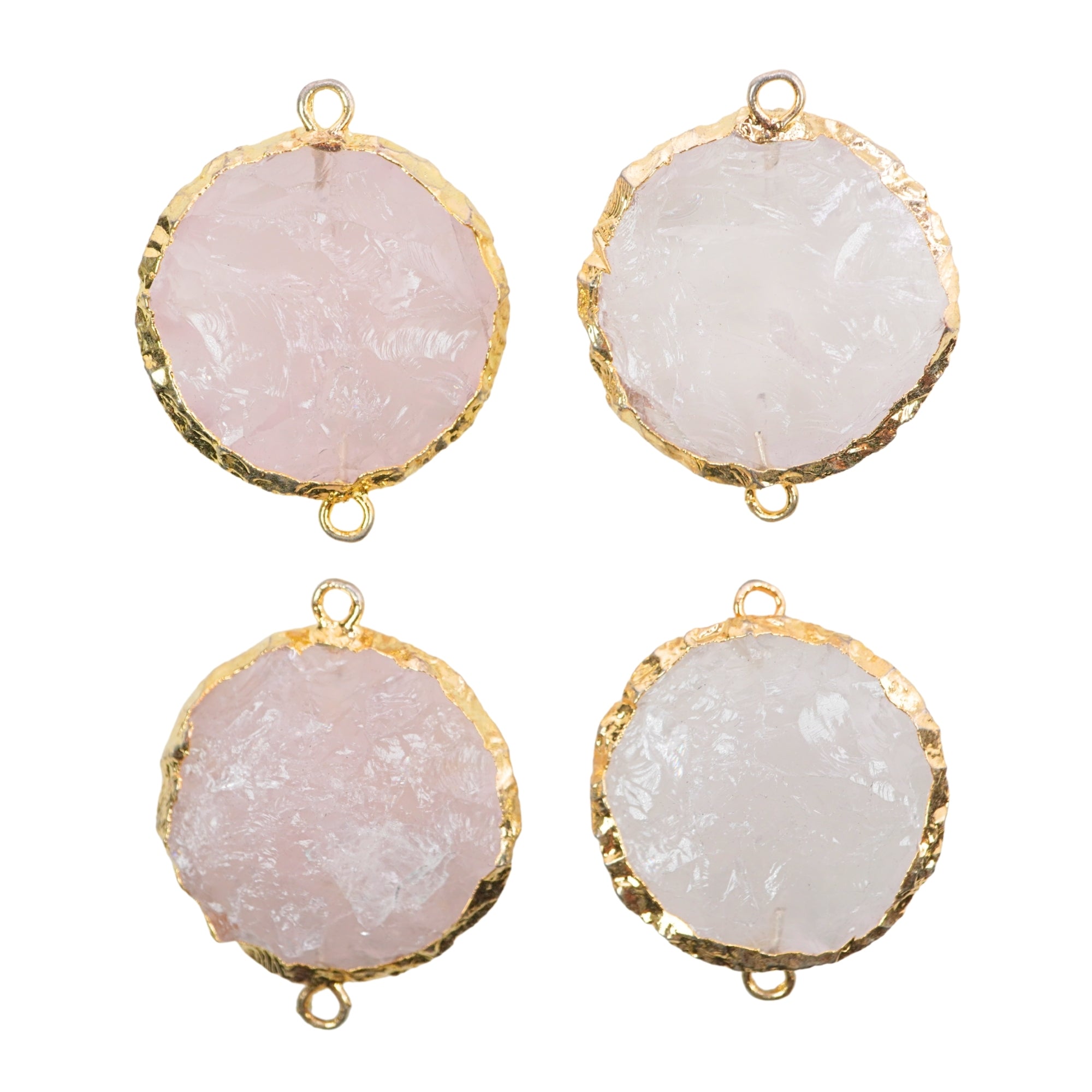 Rose Quartz Round Shape Gemstone Gold Electroplated Charm Connector